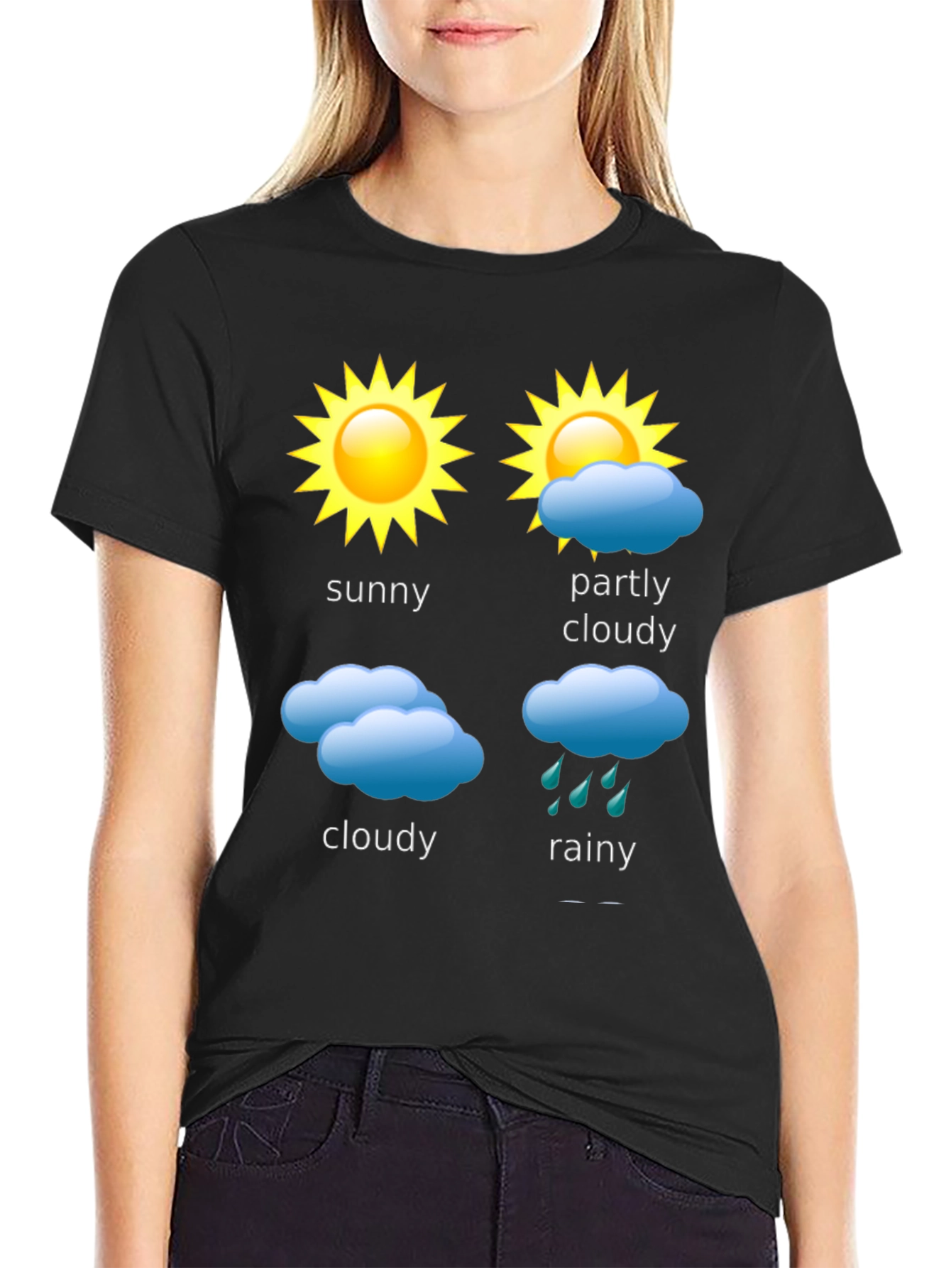Black Weather Forecast T-Shirt - Sunny, Cloudy, Rainy Day Design view 2
