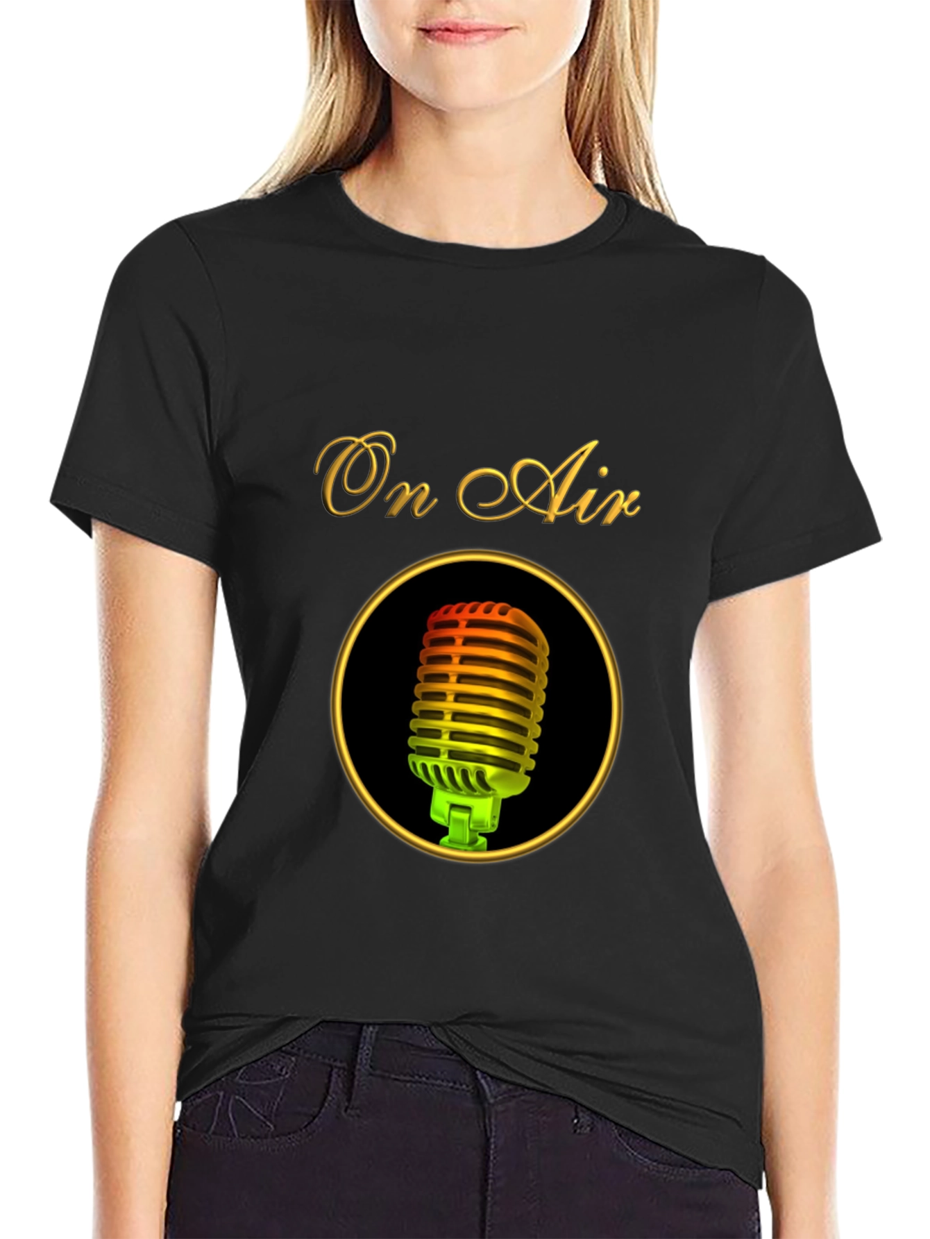 Black On Air Microphone Black T-Shirt view 2