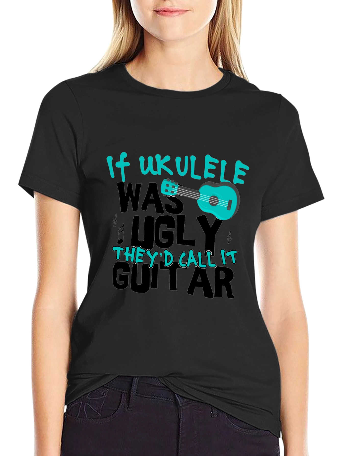 Black Ukulele T-Shirt - If Ukulele Was Ugly view 2