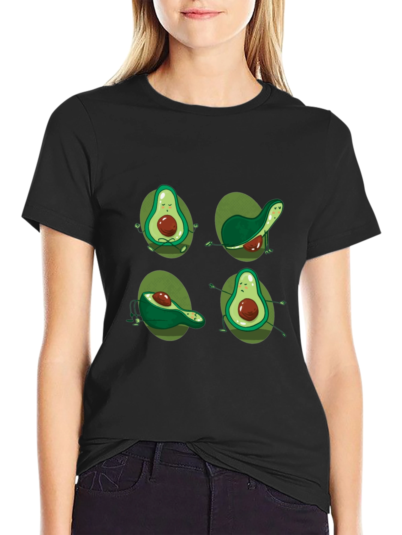 Black Avocado Yoga Black T-Shirt - Meditating Fruit Tee view 2