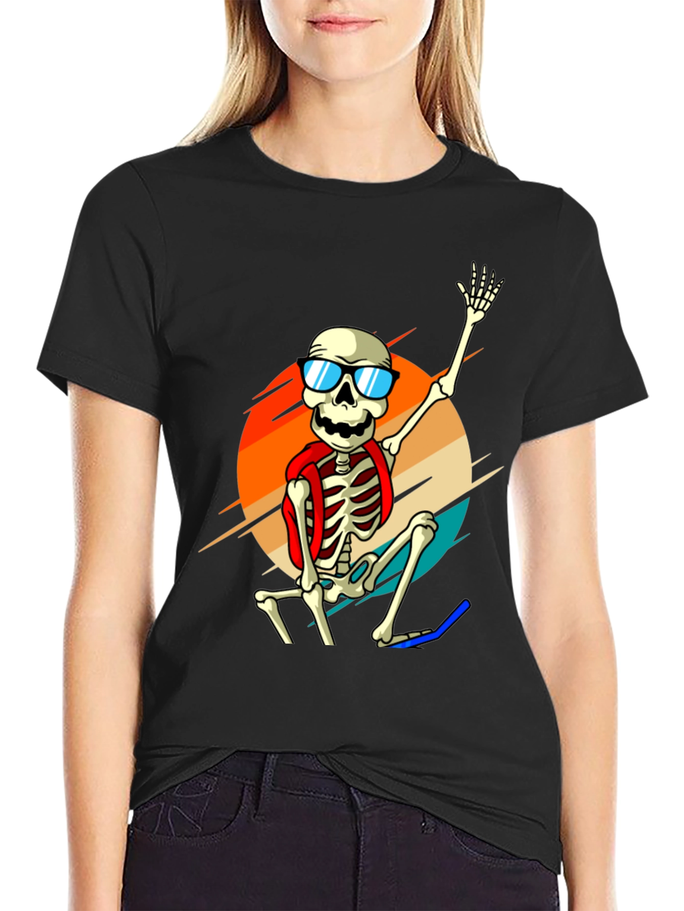 Black Skeleton in Sunglasses Graphic Tee view 2