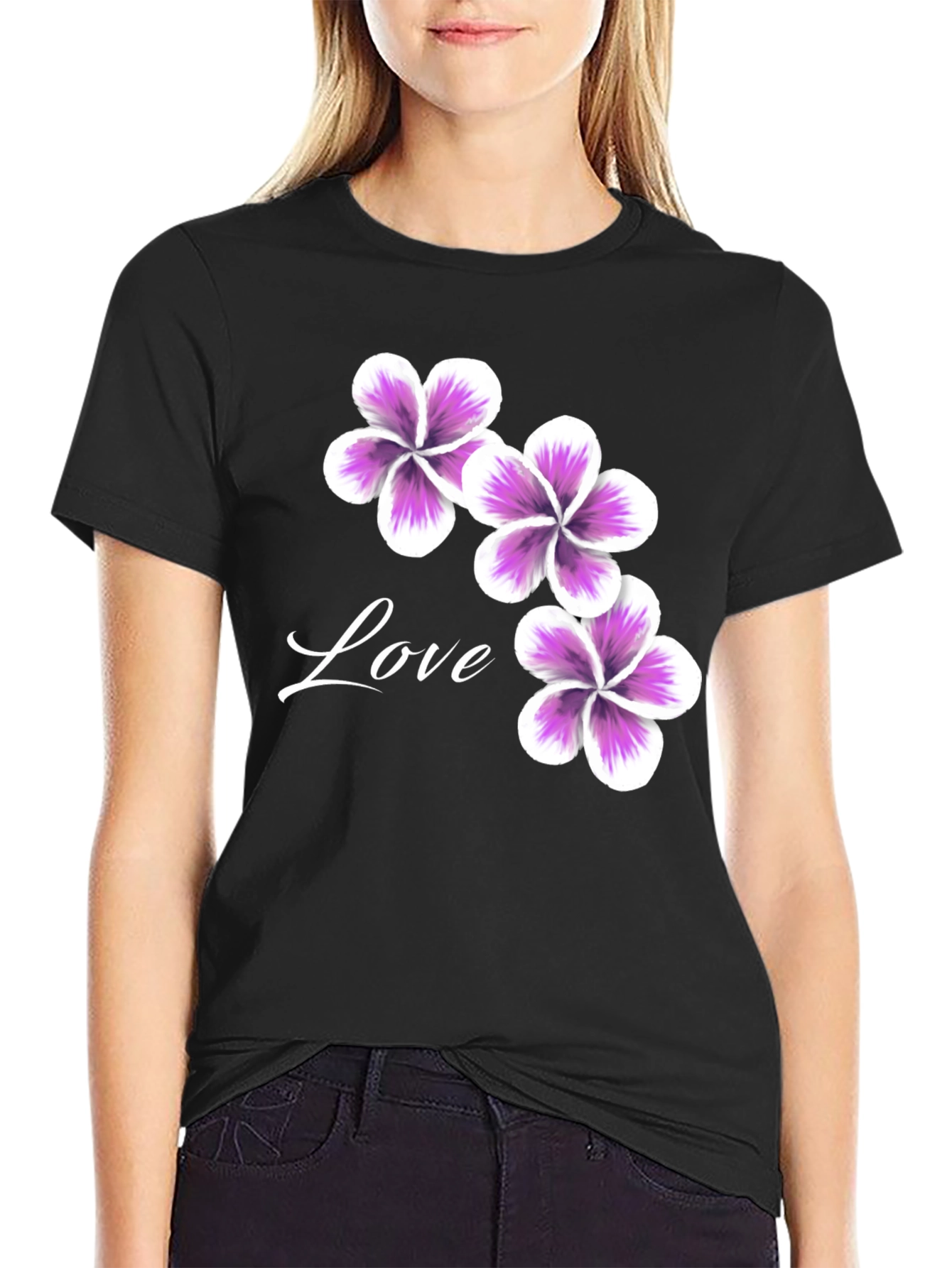 Black Floral Love T-Shirt - Casual Stylish Tee view 2