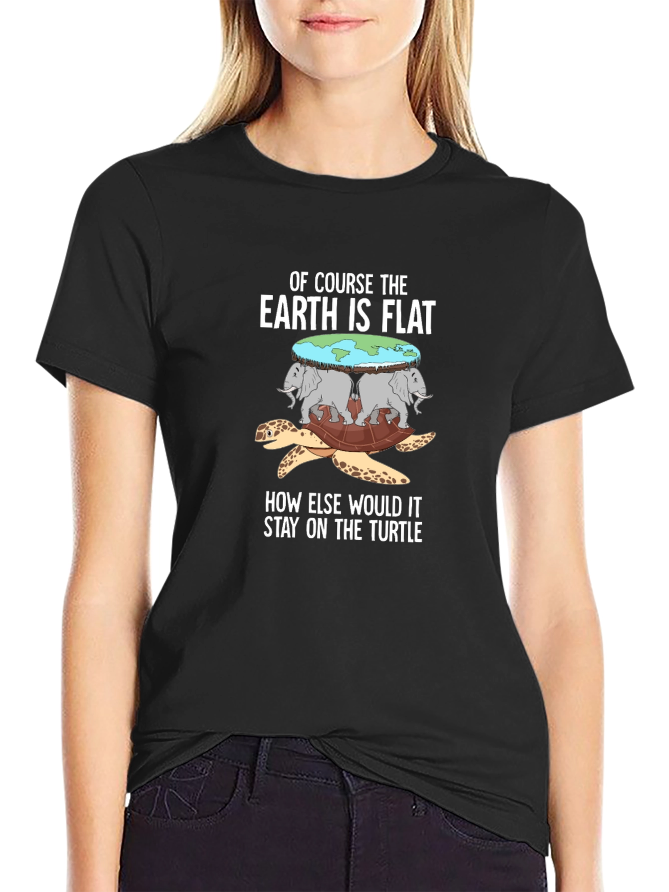Black Flat Earth Turtle T-Shirt view 2
