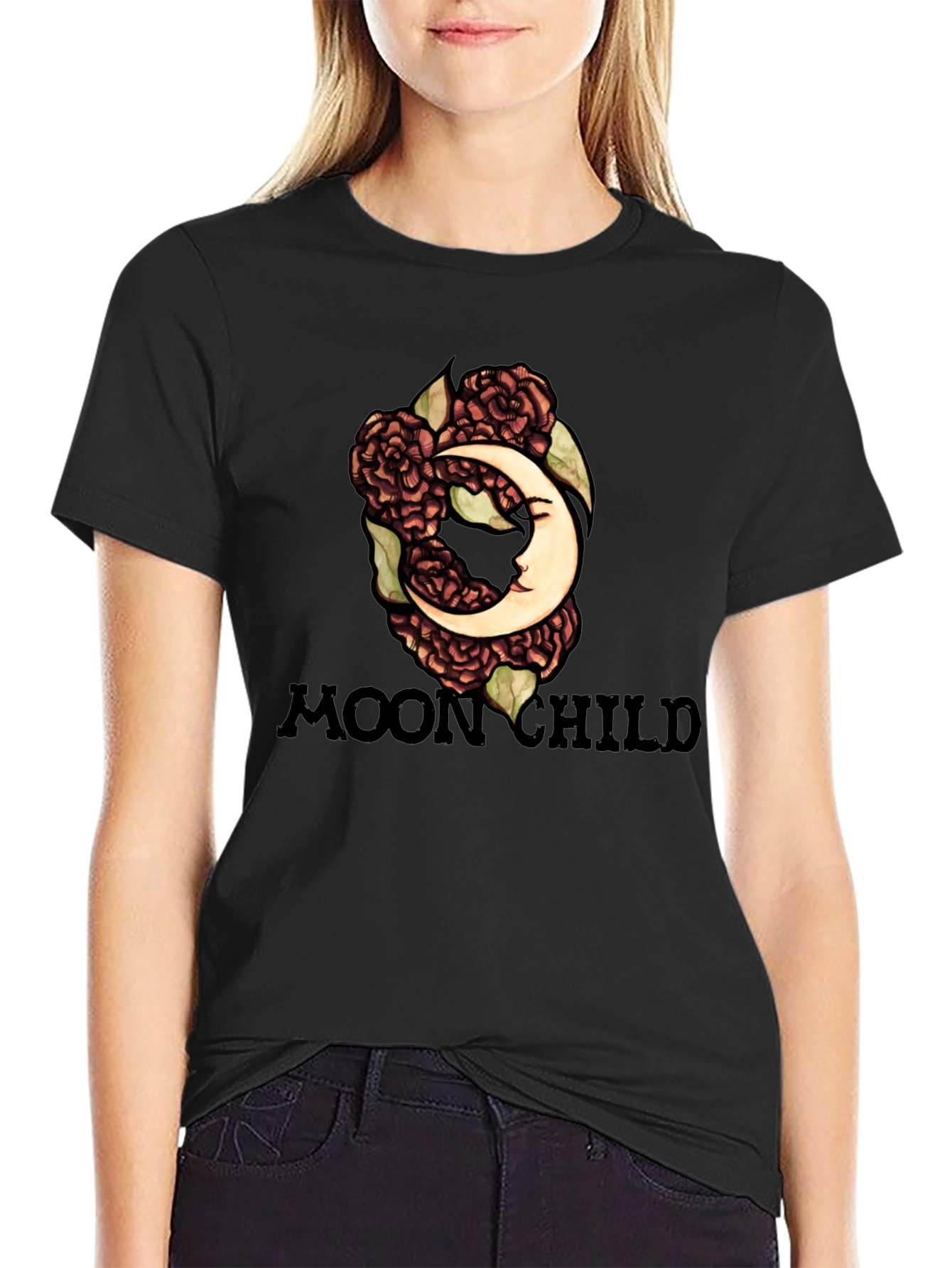 Moon Child Graphic Tee - Black Cotton T-Shirt - 2