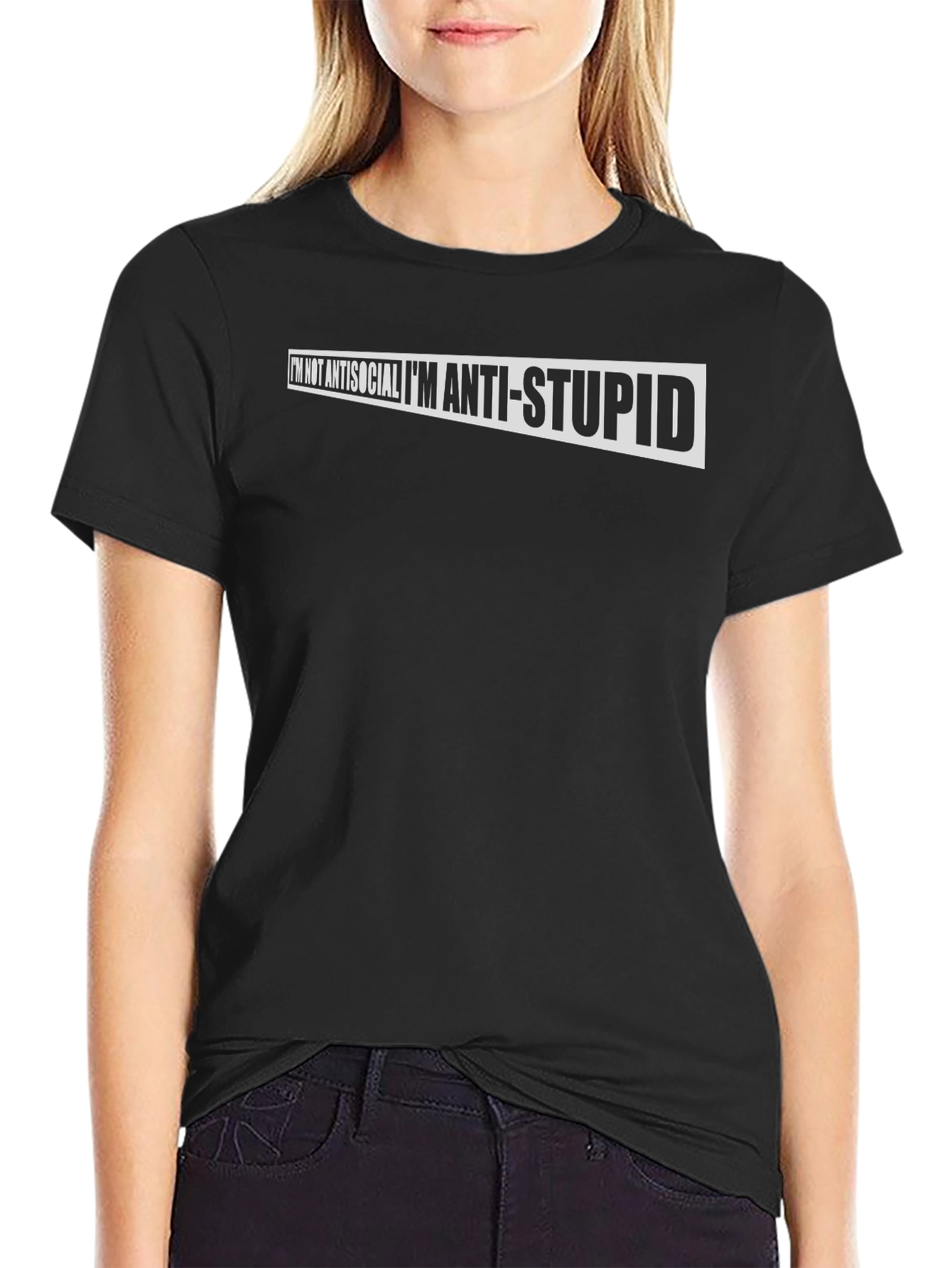 Black Anti-Stupid Graphic Tee - Mens Humor T-Shirt view 2