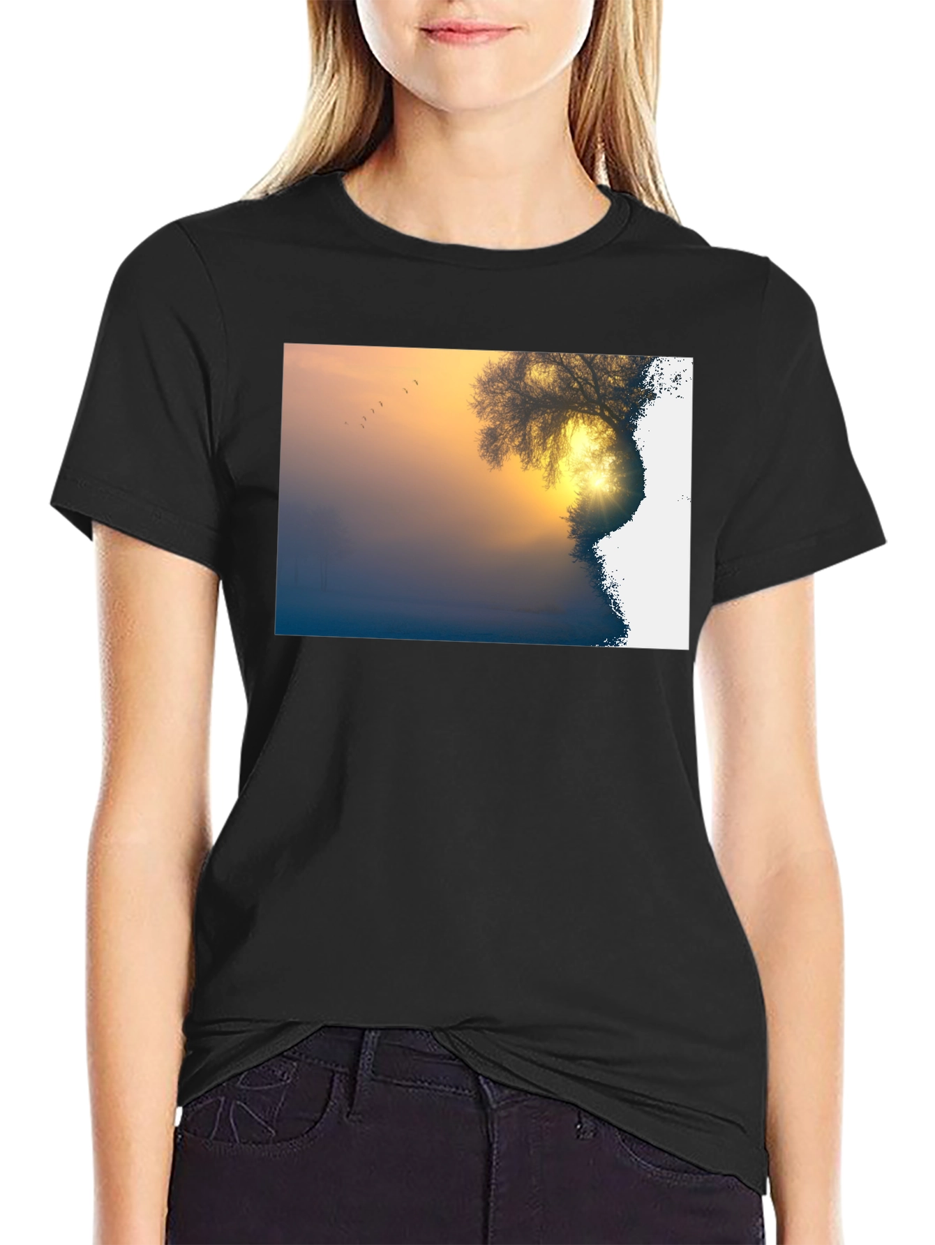 Black Sunrise Nature Scene Graphic Tee view 2