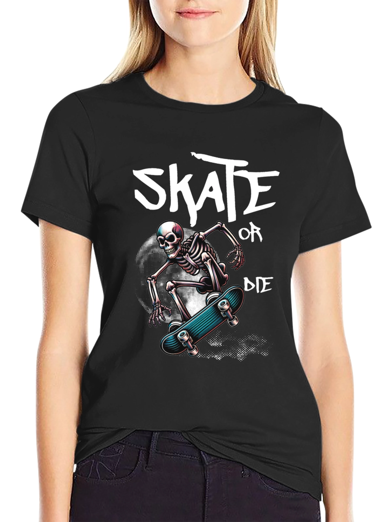 Black Skate or Die Skeleton Graphic Tee view 2
