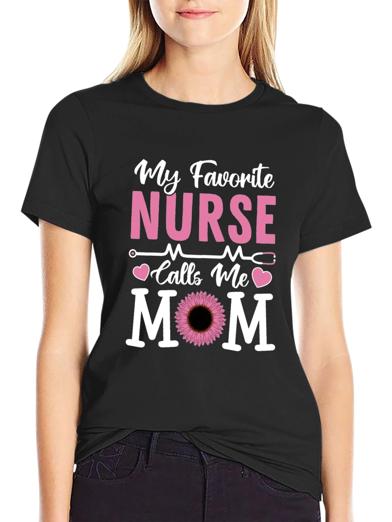 Black My Favorite Nurse Calls Me Mom T-Shirt view 2