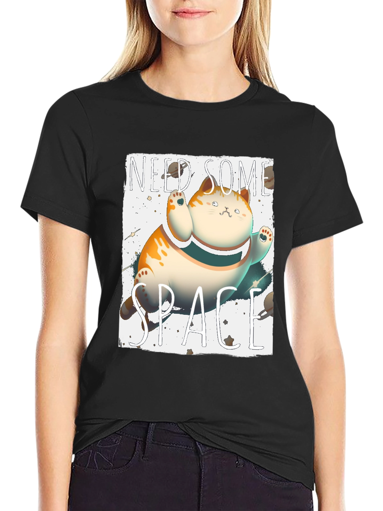 Black Need Some Space Cat Graphic Tee - Unisex view 2