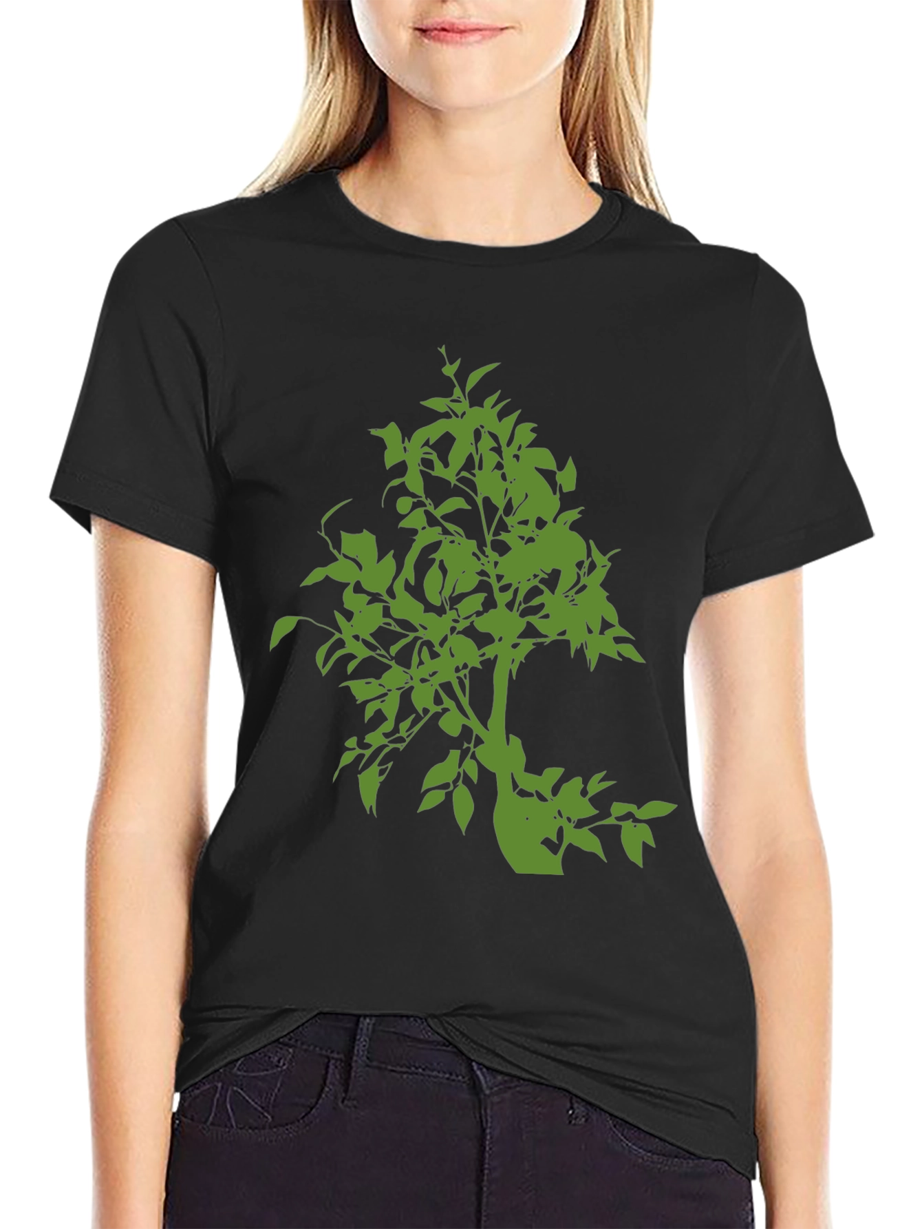 Black Green Tree Graphic Black T-Shirt view 2