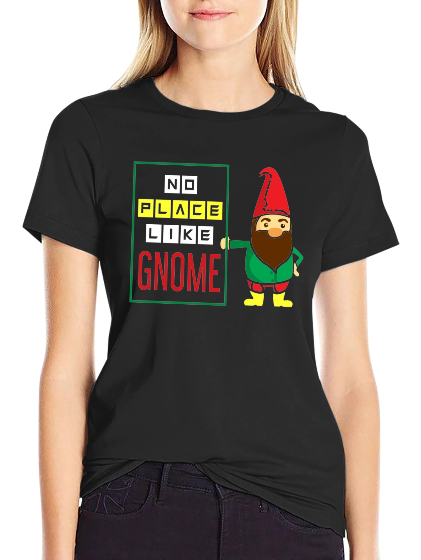 Black No Place Like Gnome Black T-Shirt view 2