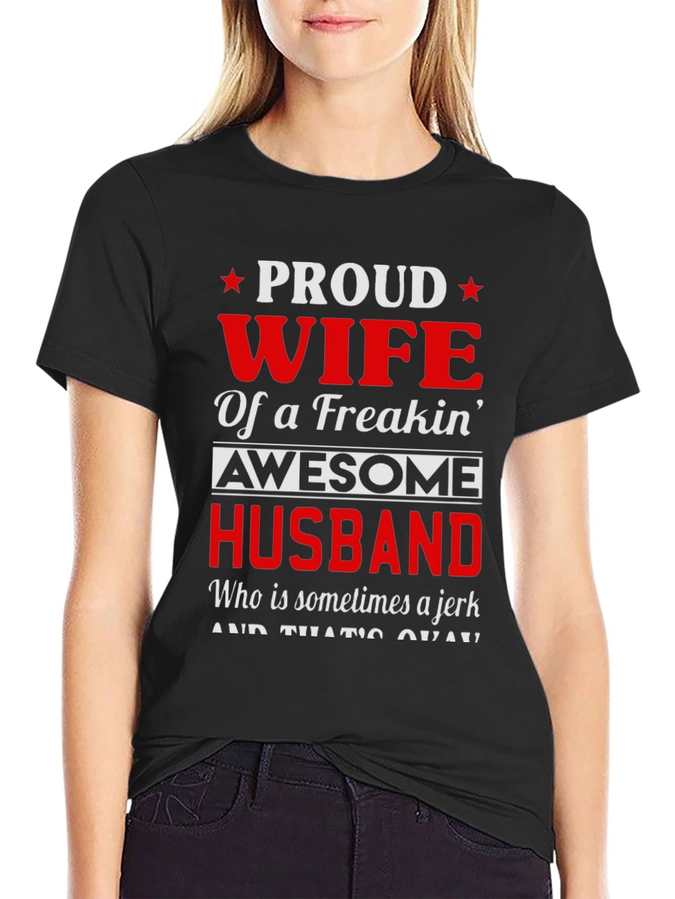 Black Proud Wife of Awesome Husband T-Shirt view 2