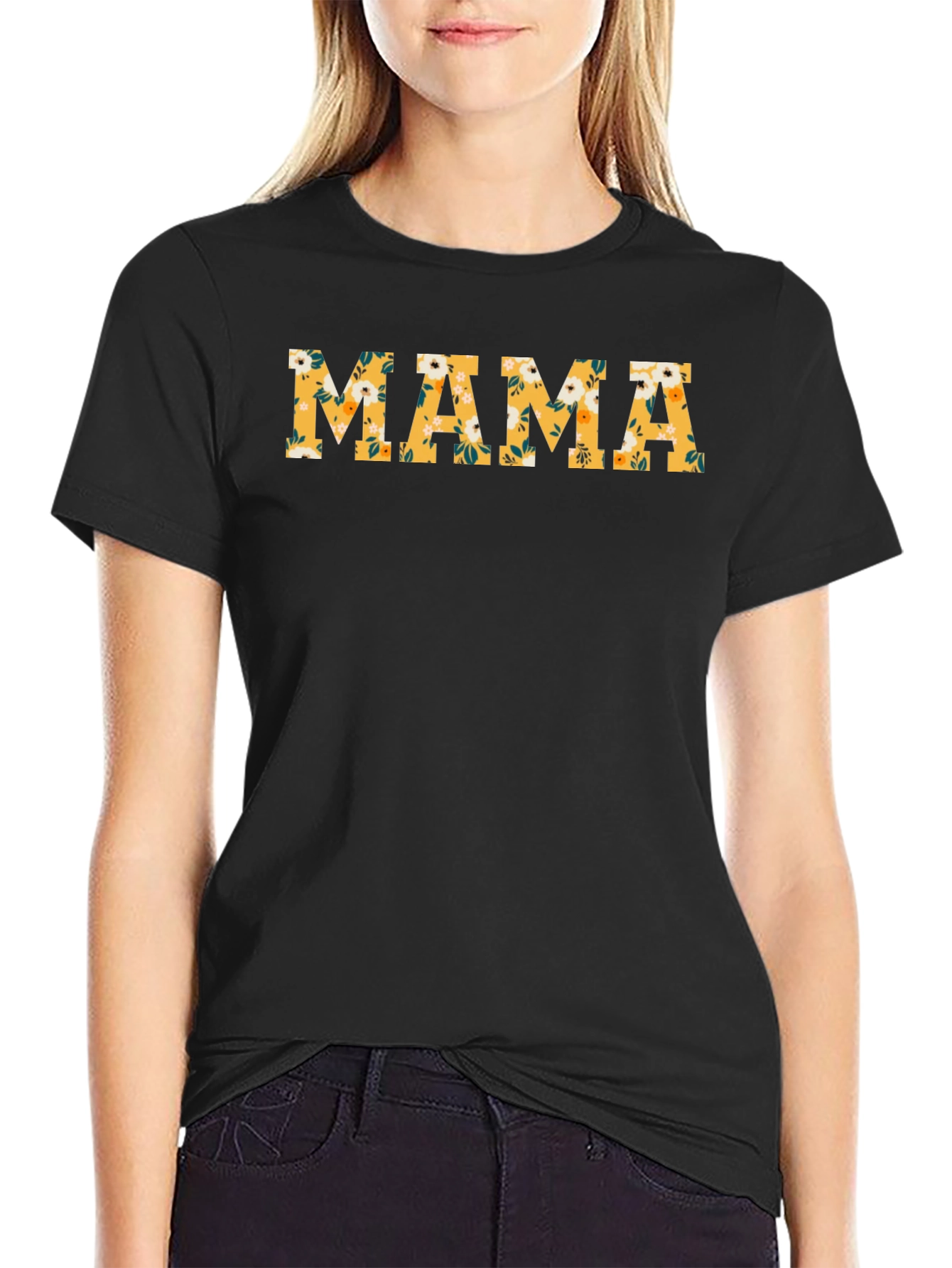Floral Mama Graphic T-Shirt - Black Cotton Tee - 2