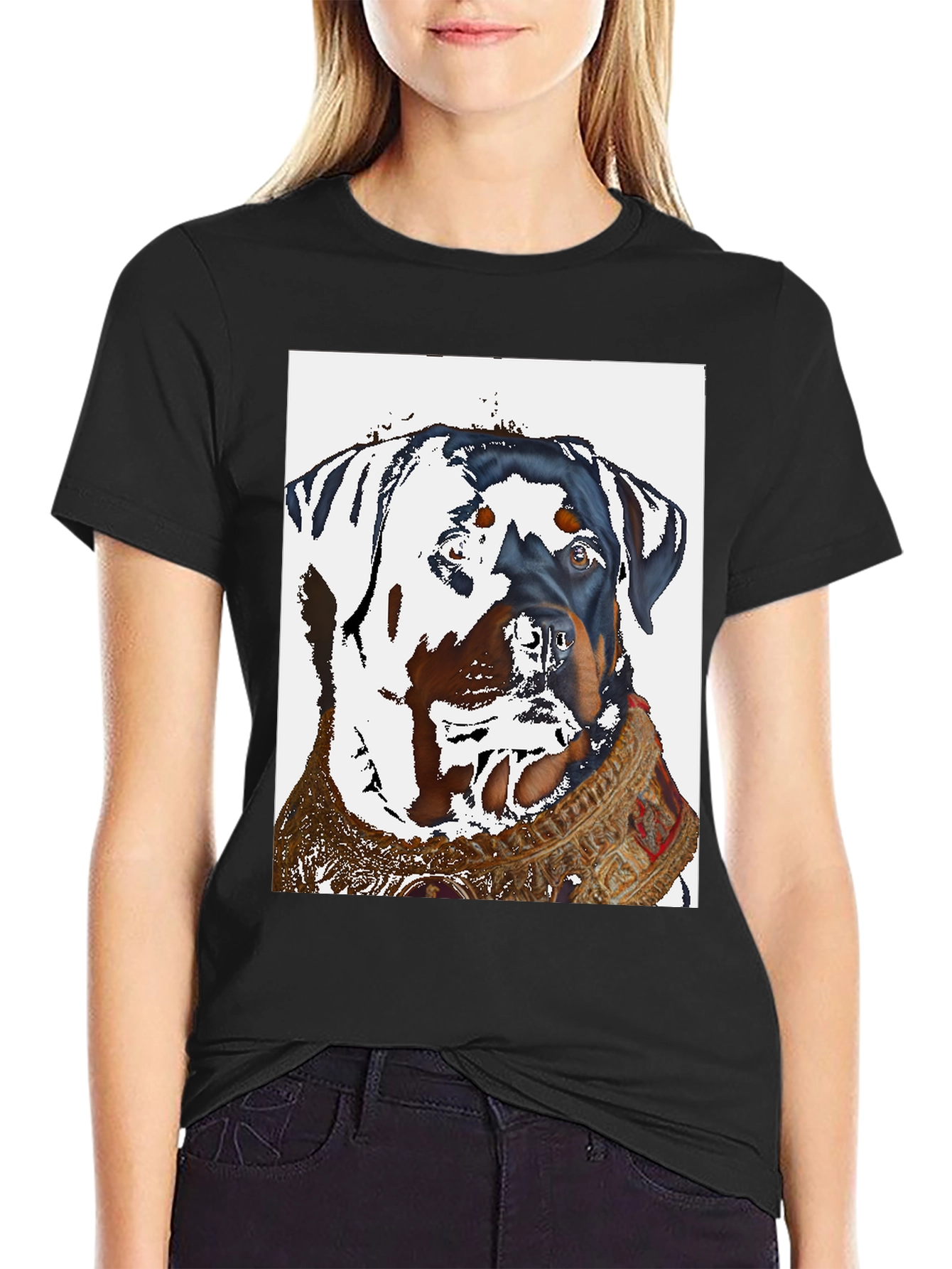 Black Rottweiler Dog T-Shirt - Cool Artistic Design view 2