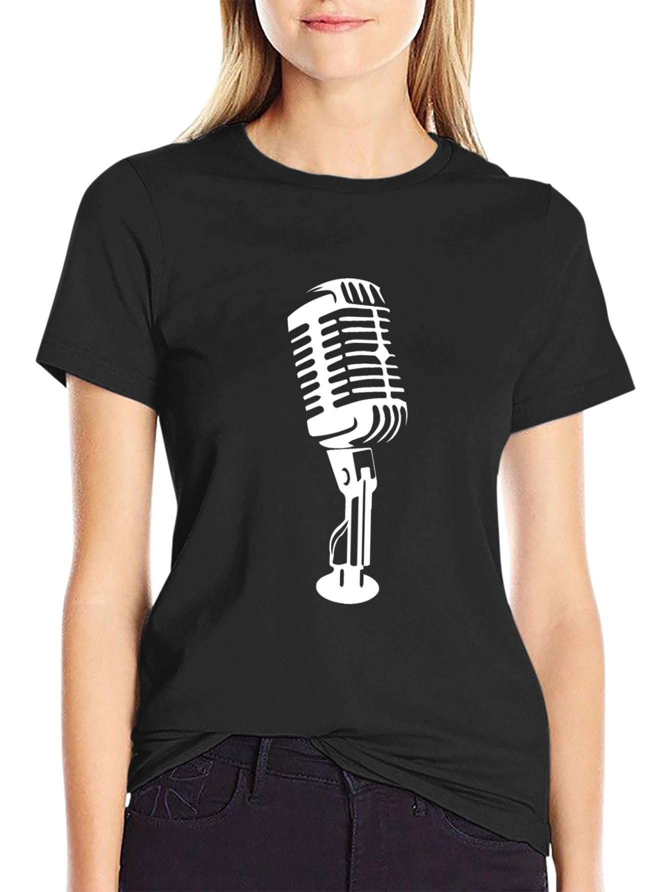 Black Retro Microphone Graphic Tee - Classic Black view 2