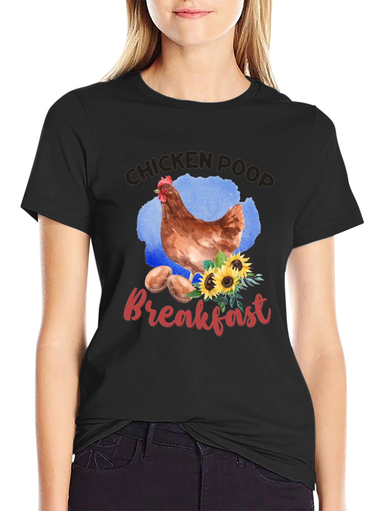 Black Chicken Poop Breakfast Graphic T-Shirt view 2
