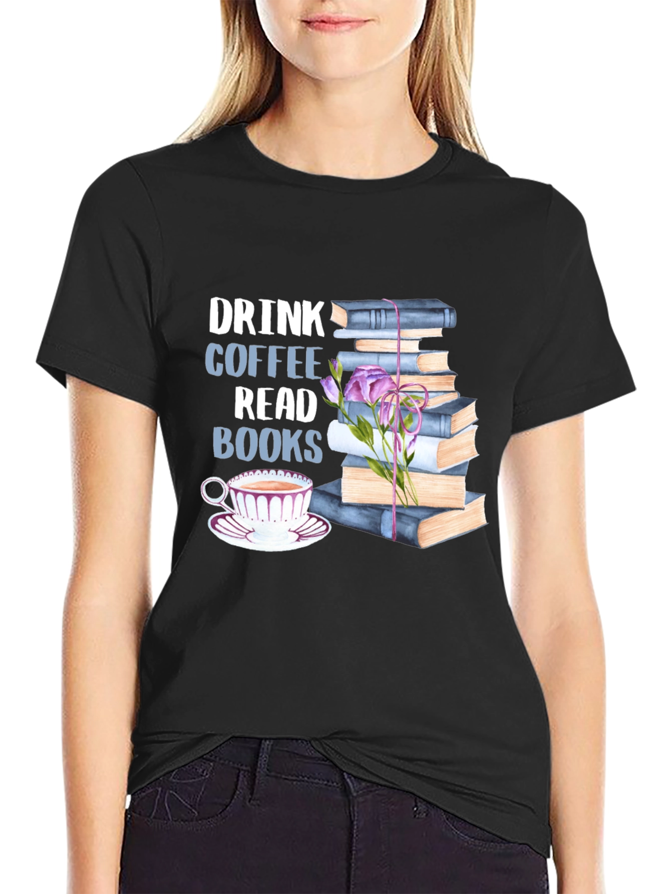 Black Drink Coffee Read Books Graphic Tee view 2