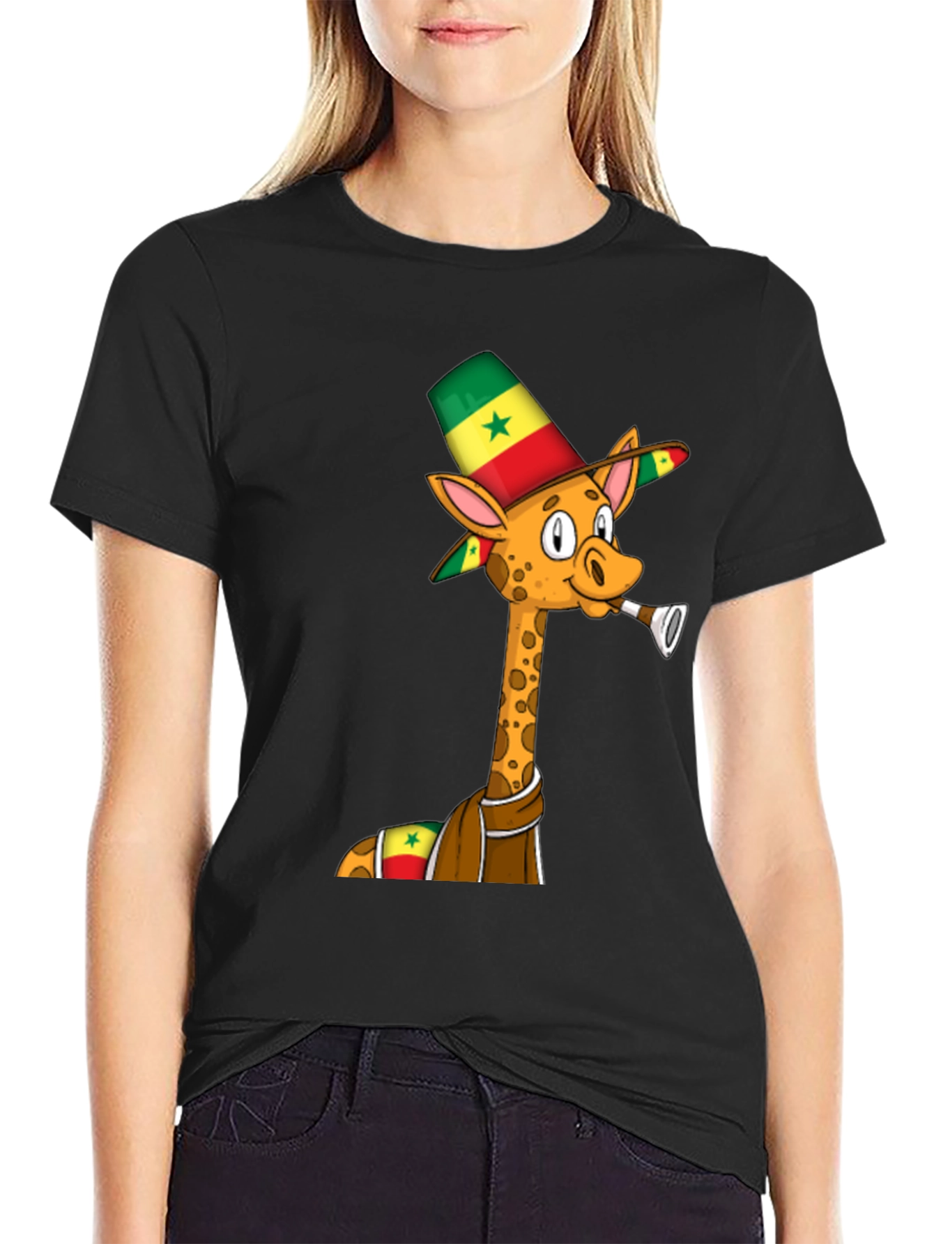 Black Senegal Giraffe T-Shirt - Novelty Graphic Tee view 2