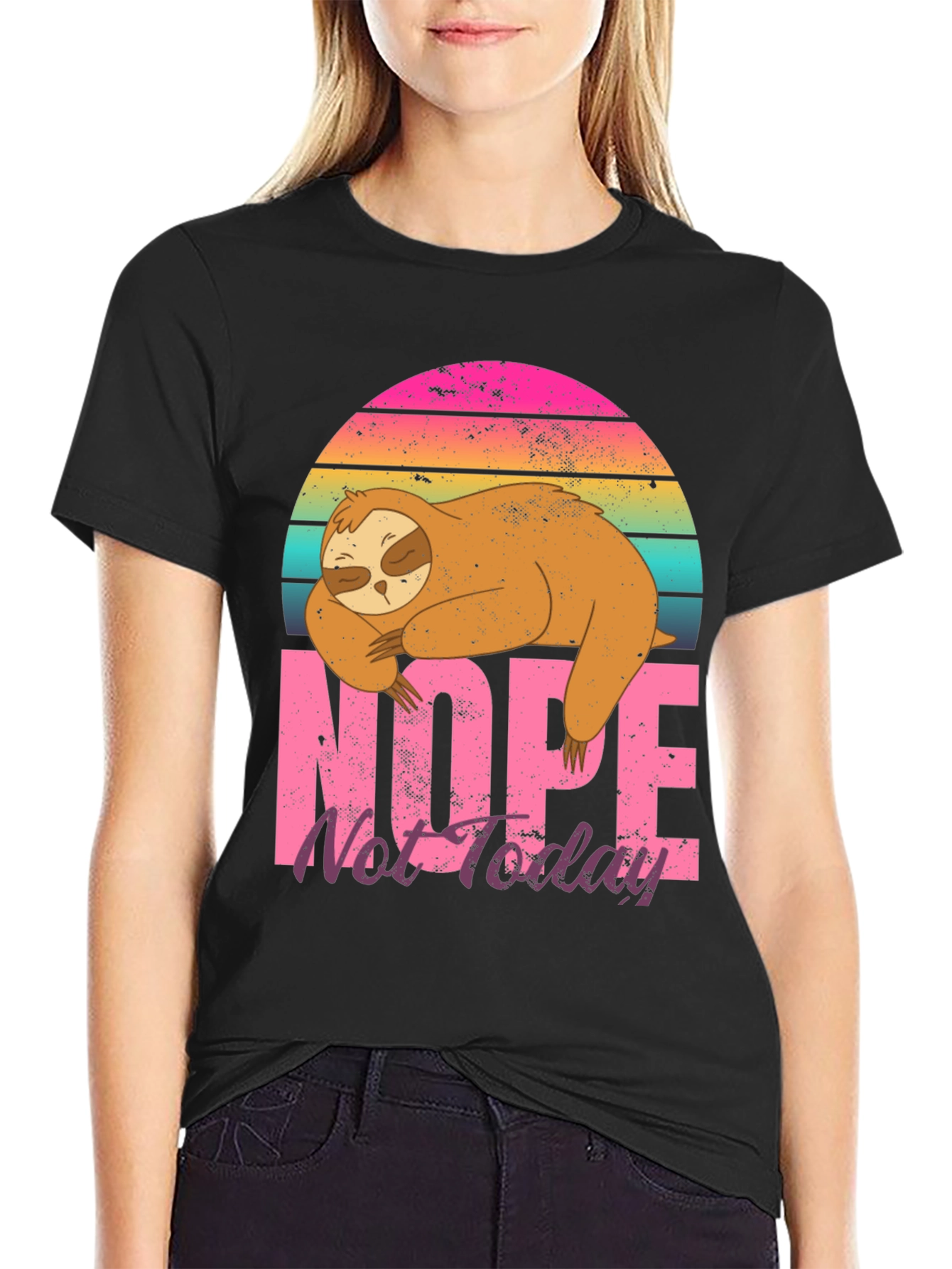 Black Nope Not Today Sloth Graphic T-Shirt view 2