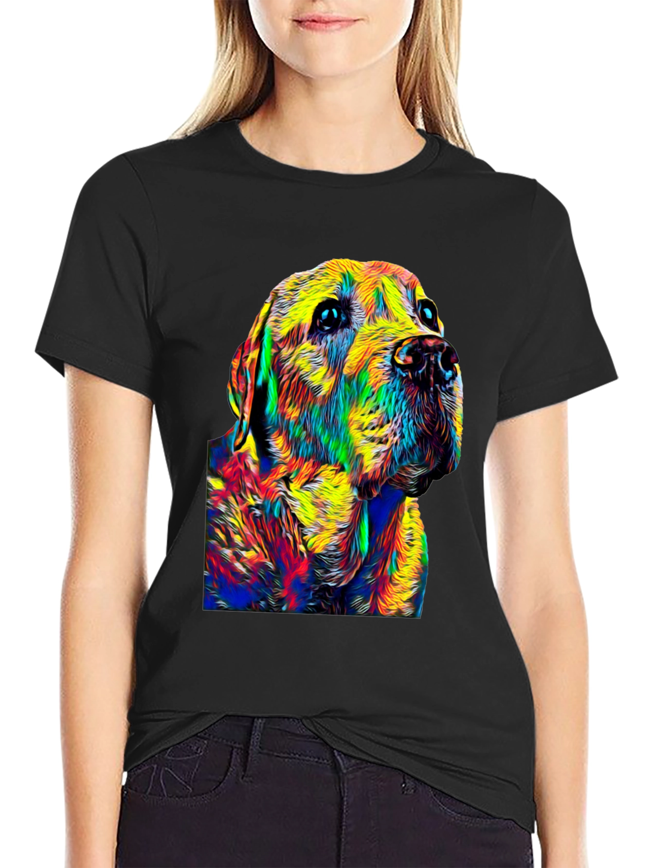 Black Colorful Dog Portrait Black T-Shirt view 2
