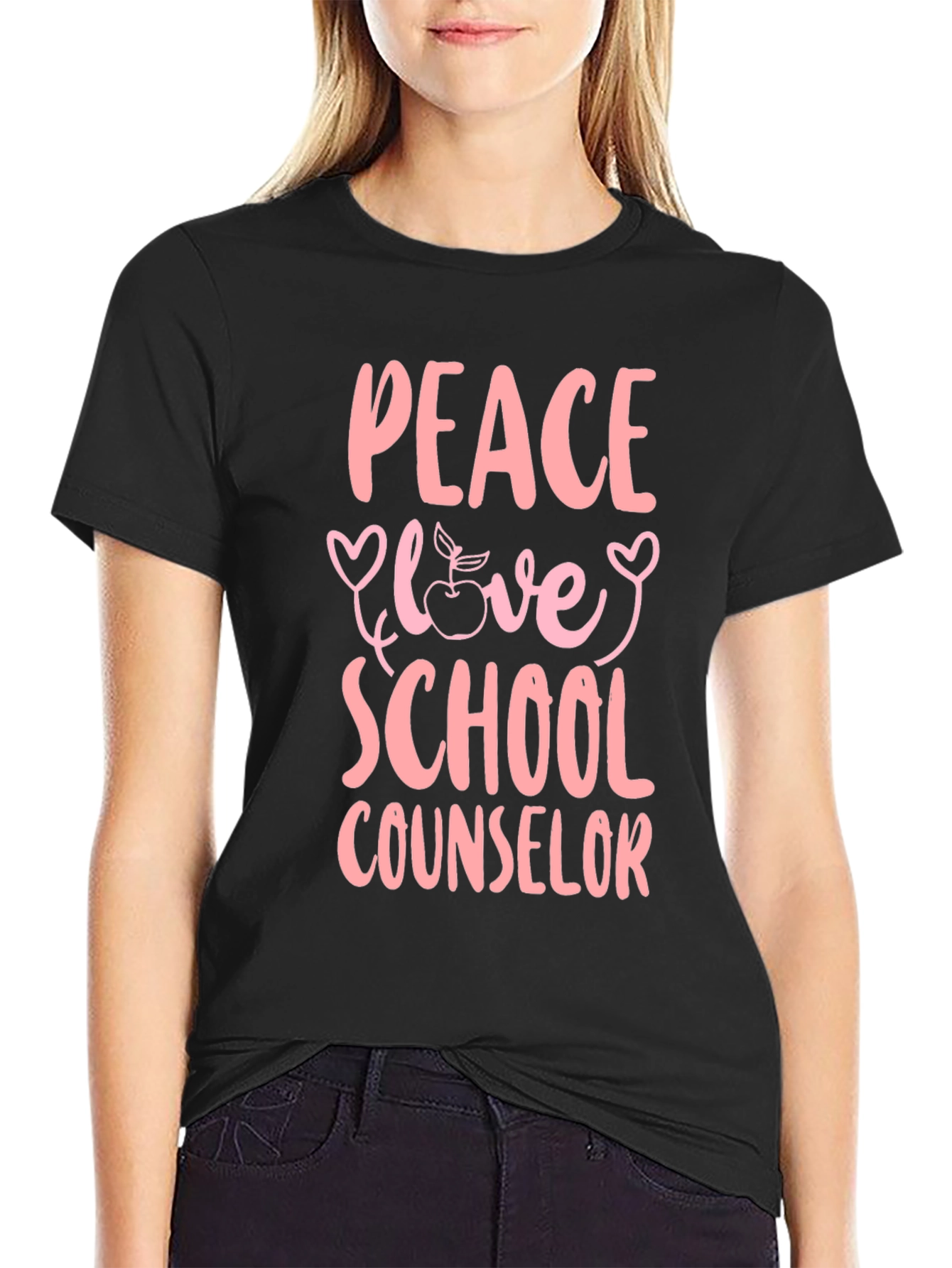 Black Peace Love School Counselor T-Shirt view 2
