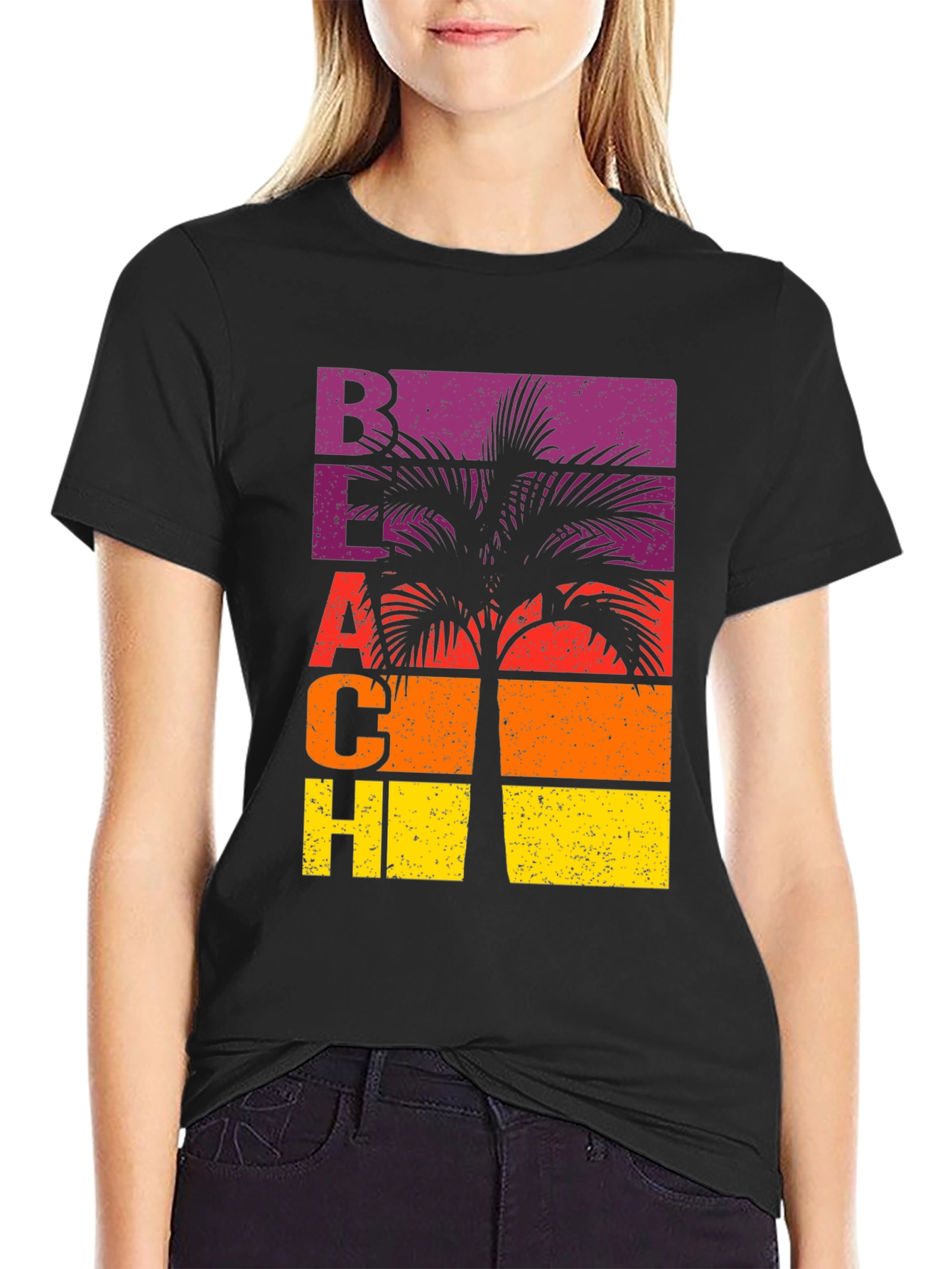 Black Retro Beach Palm Graphic T-Shirt view 2