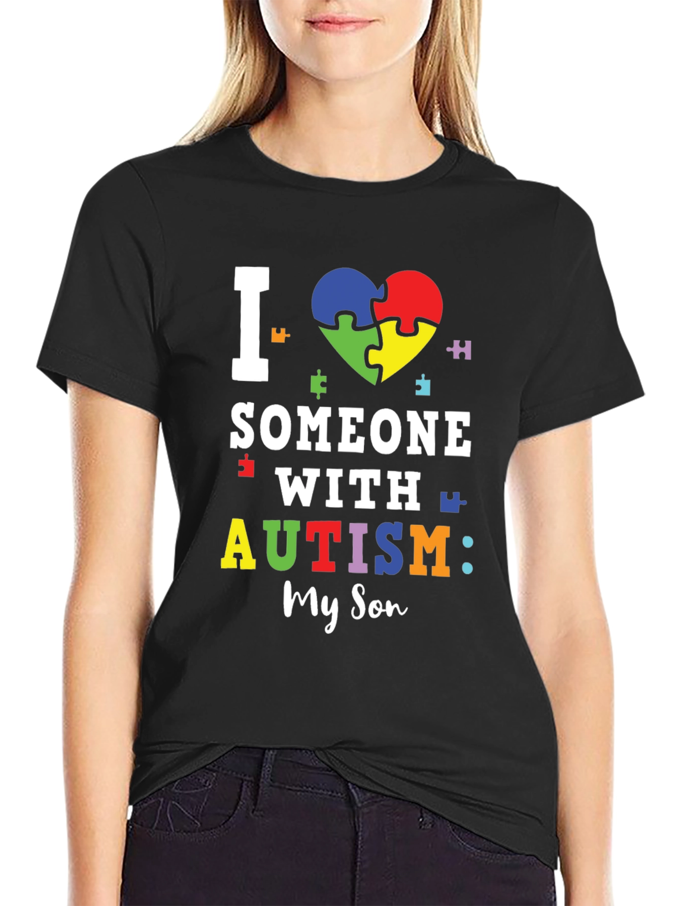 Black Autism Awareness T-Shirt - I Love Someone With Autism view 2