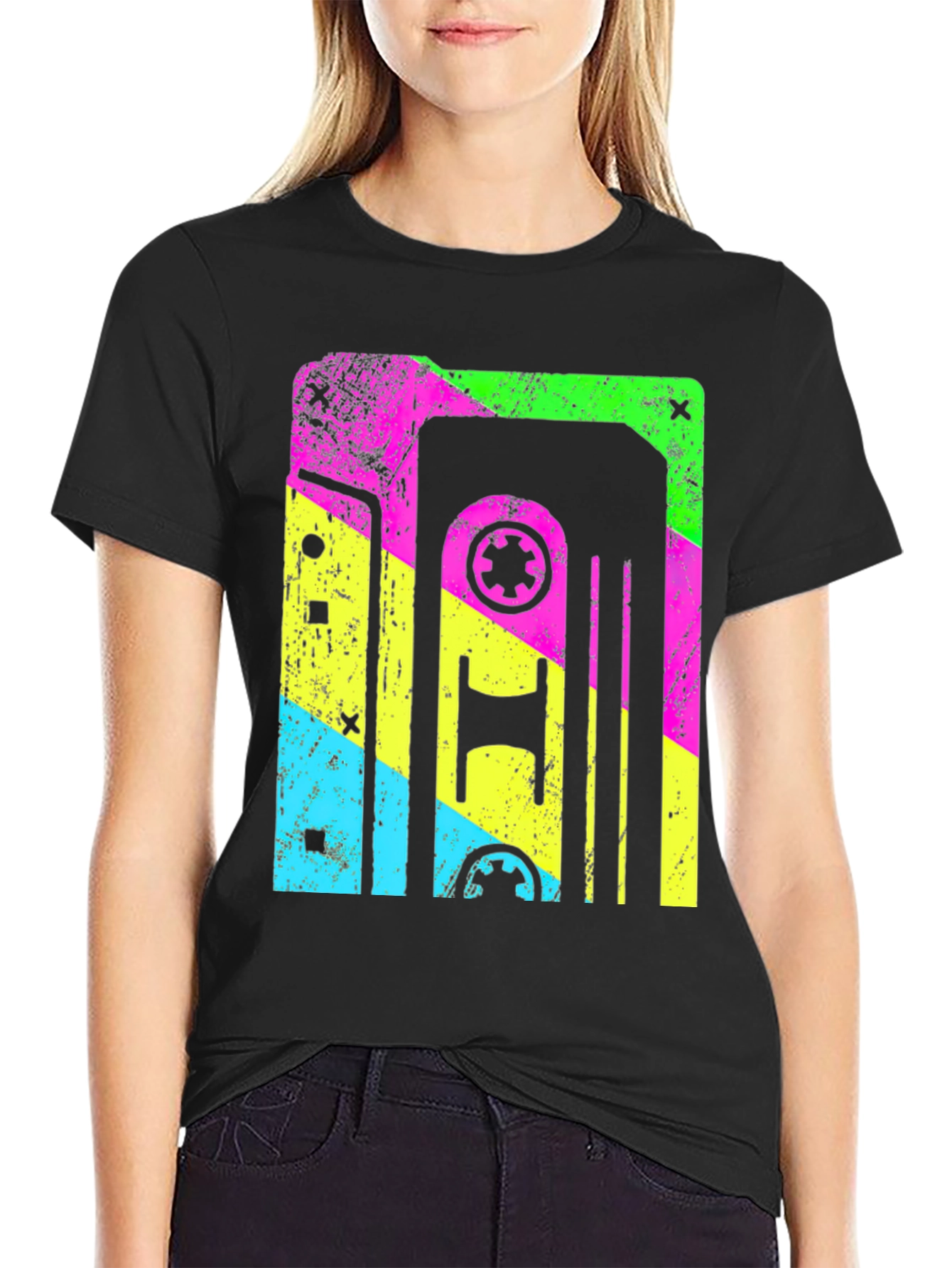 Black Retro Cassette Tape Graphic T-Shirt view 2