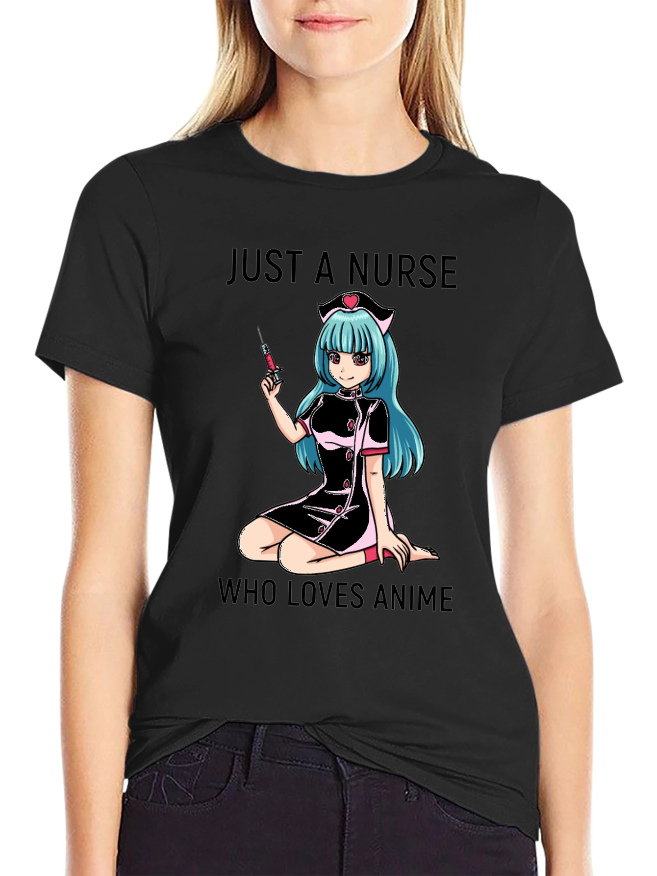 Black Anime Nurse T-Shirt: Just A Nurse Who Loves Anime view 2