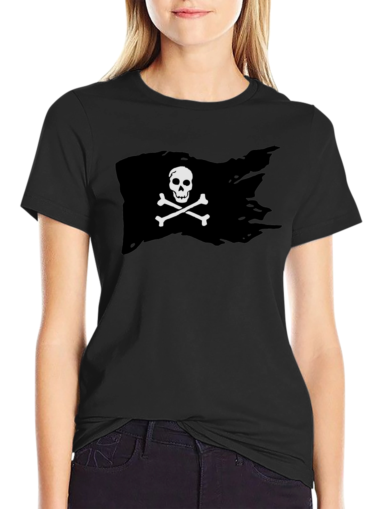 Black Pirate Flag Graphic T-Shirt - Skull & Crossbones view 2