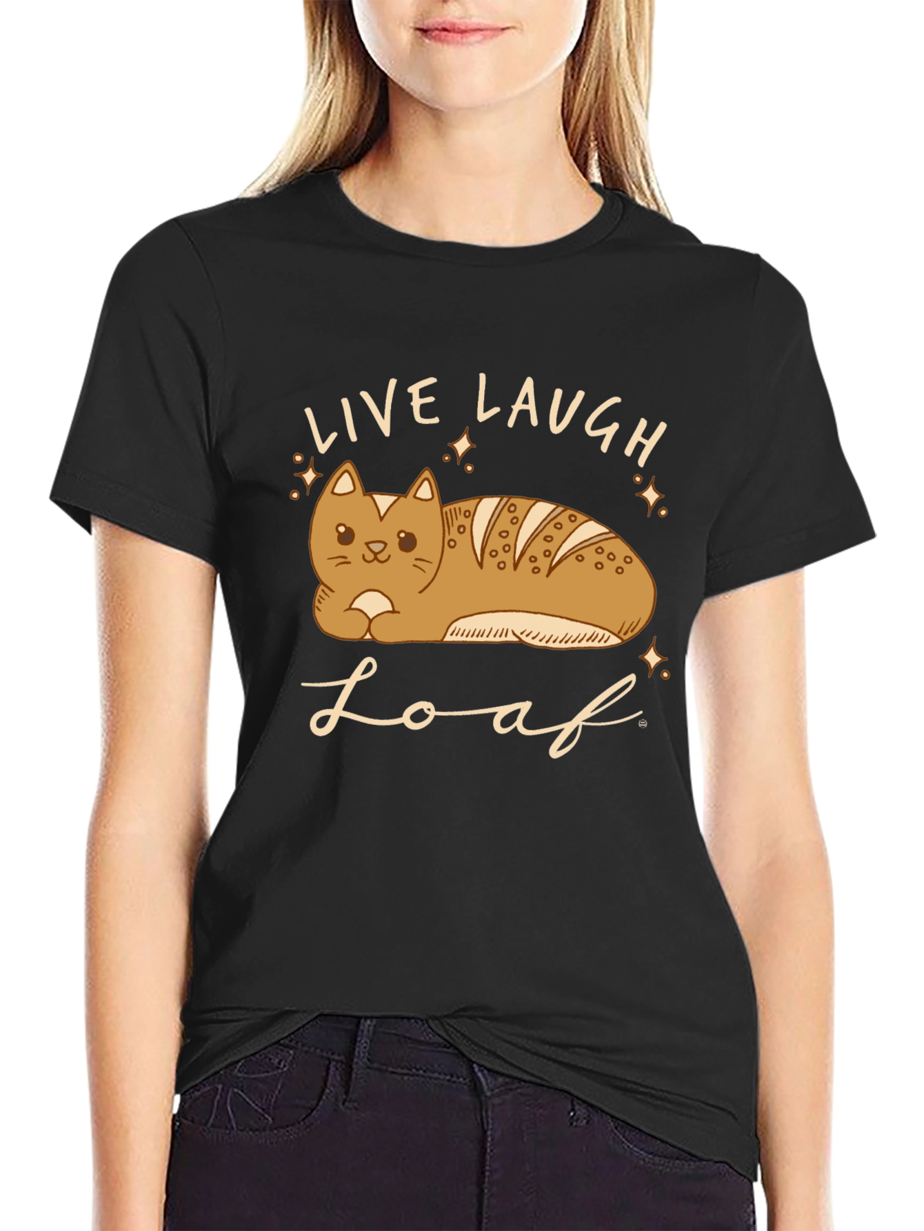 Black Live Laugh Loaf T-Shirt - Cat Bread Funny Tee view 2