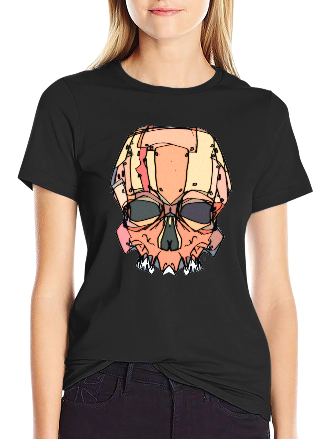 Black Abstract Skull Graphic T-Shirt view 2