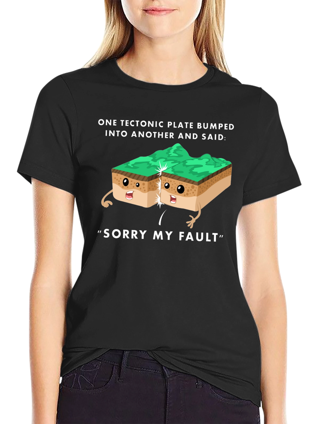Black Funny Tectonic Plate Fault Apology Graphic Tee view 2