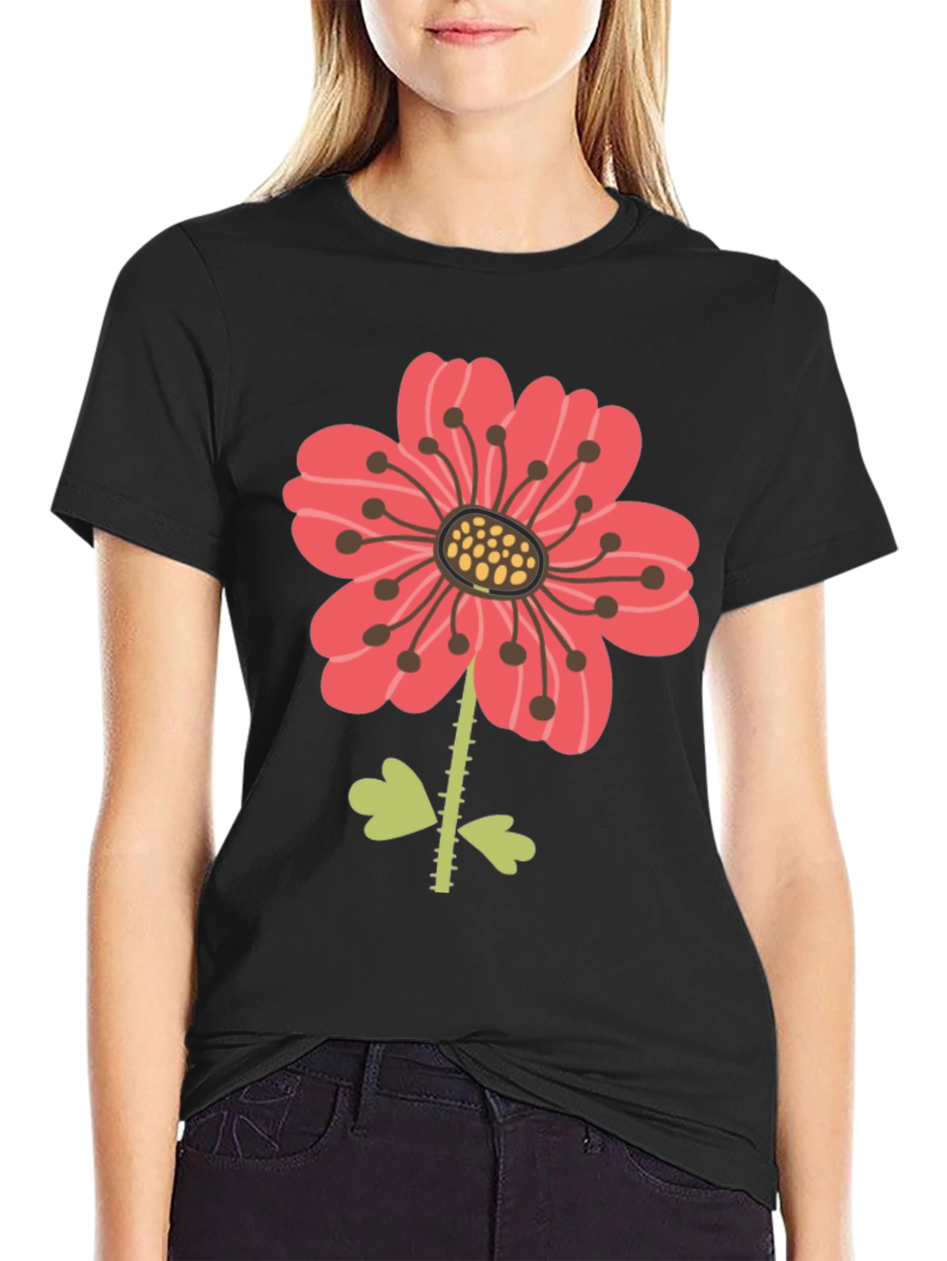 Black Floral Graphic Print Men's Black T-Shirt view 2