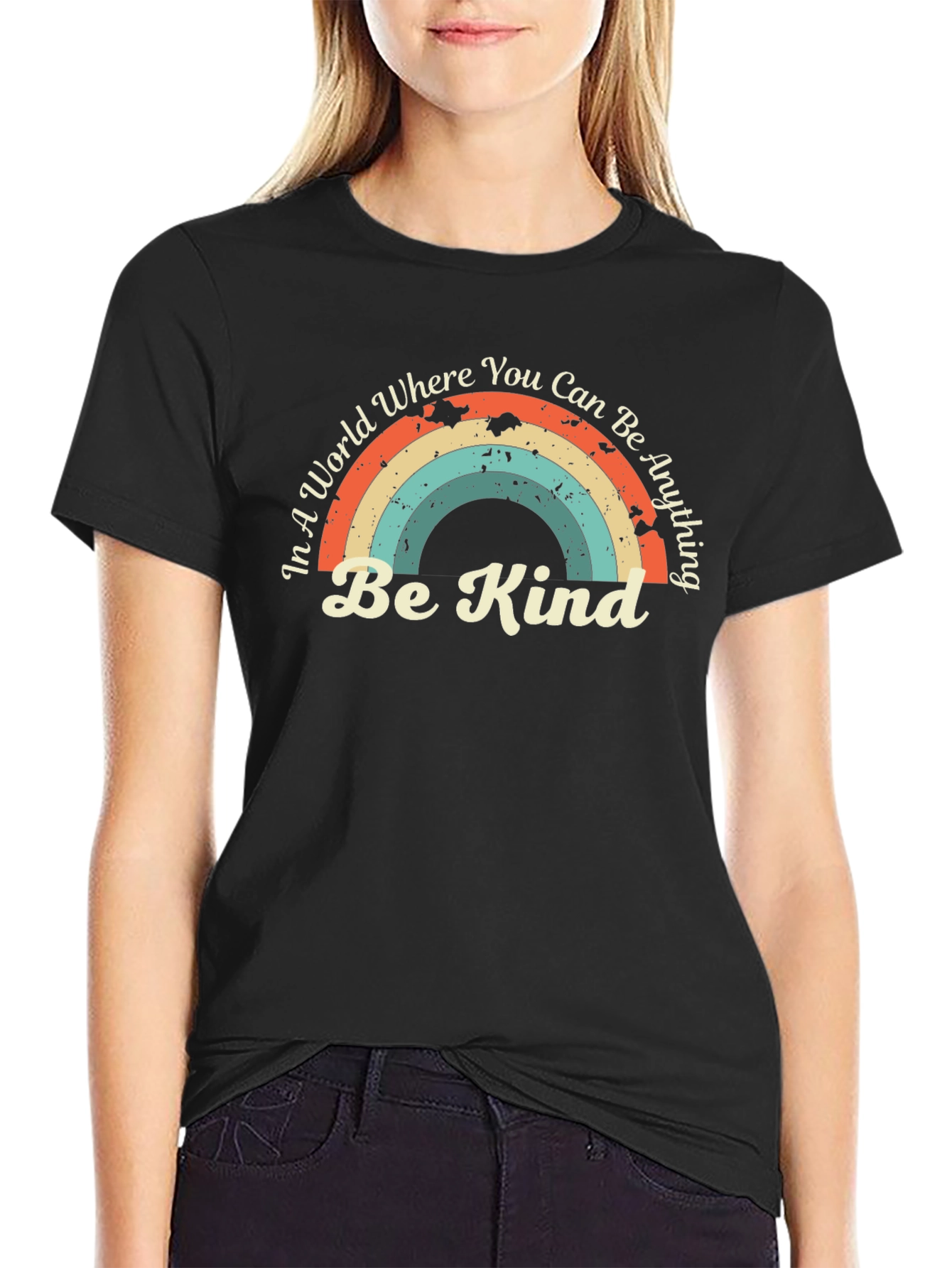 Black Be Kind Rainbow Graphic Tee - Positive Message Shirt view 2