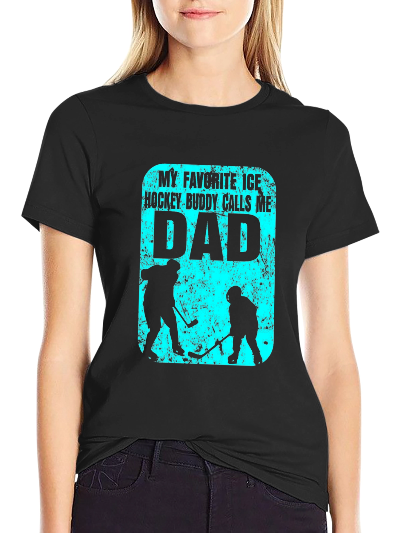 Black My Favorite Ice Hockey Buddy Calls Me Dad T-Shirt view 2