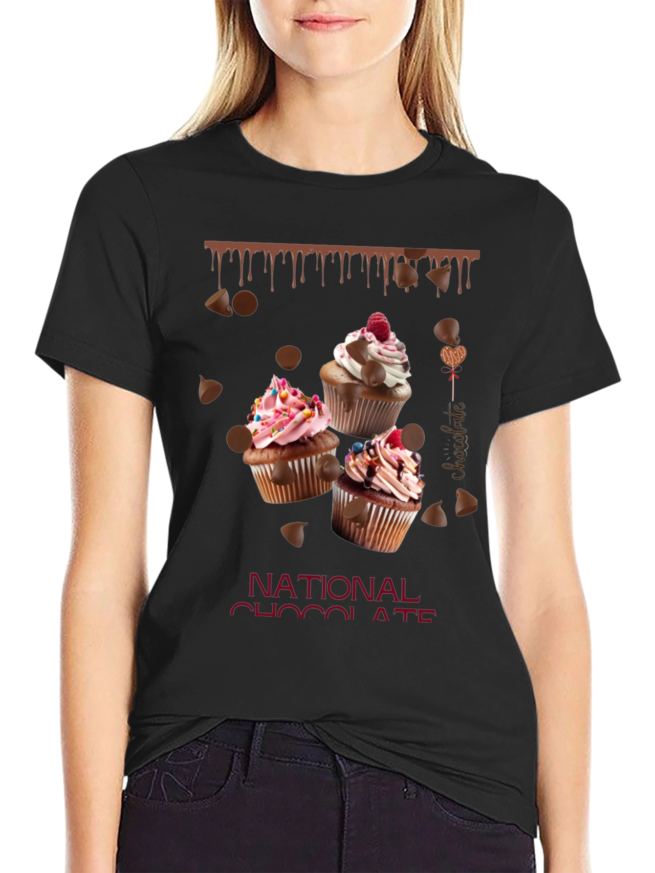 Black National Chocolate Day Cupcake T-Shirt view 2