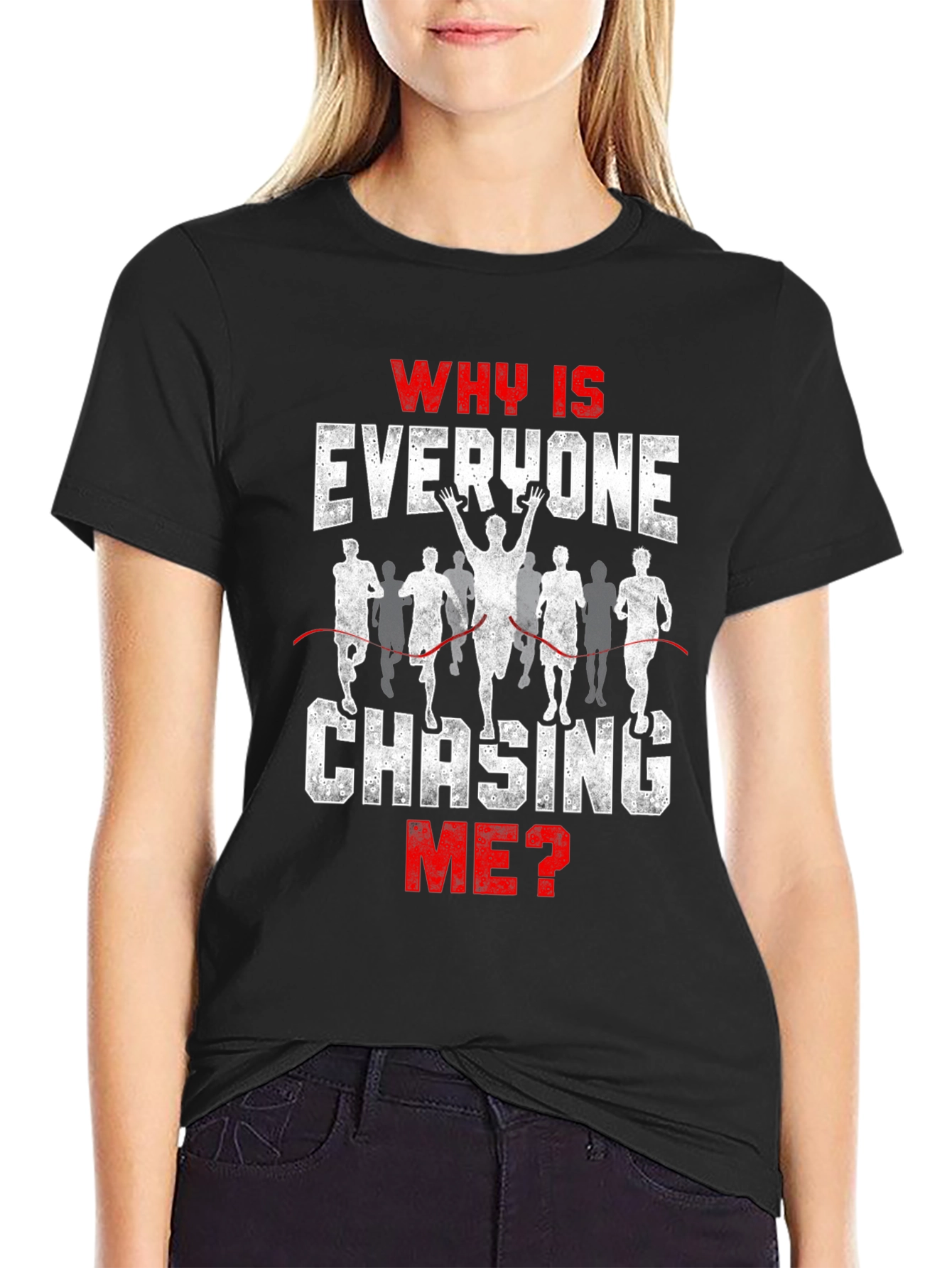 Black Funny Running T-Shirt - Why Is Everyone Chasing Me? view 2