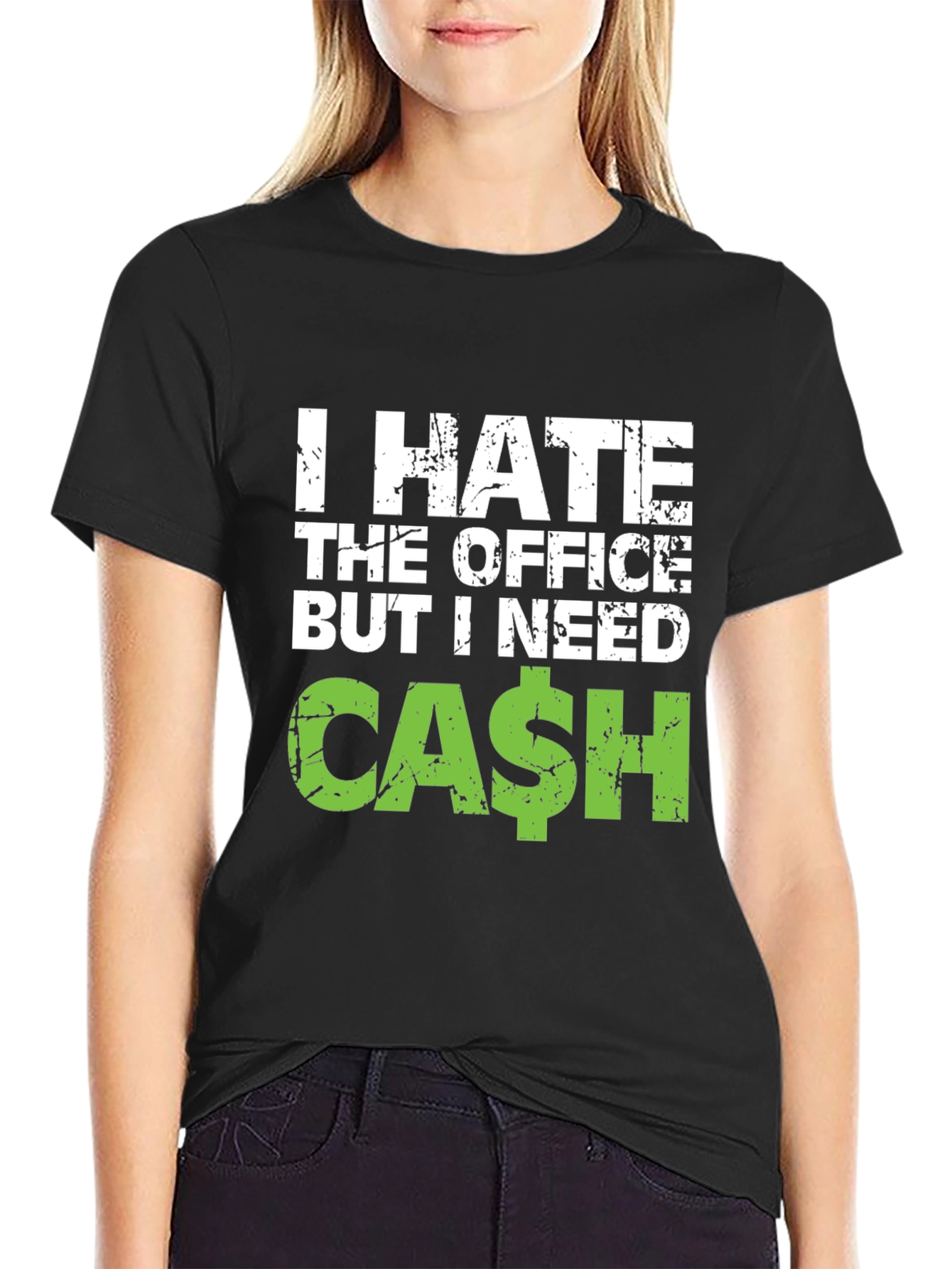 Black I Hate The Office But I Need Cash Black T-Shirt view 2