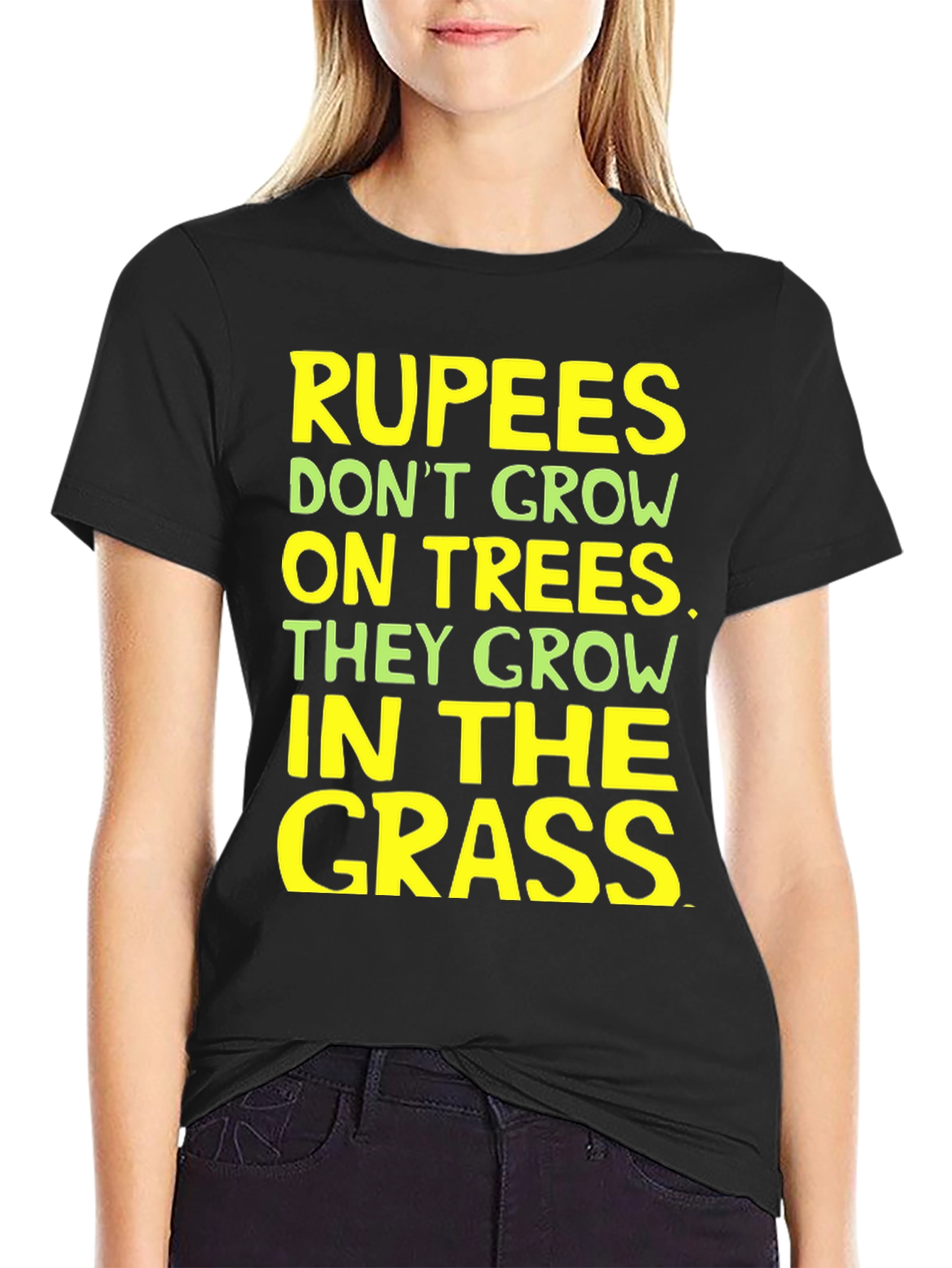 Black Rupees in Grass Graphic Tee - Funny Sarcastic T-Shirt view 2
