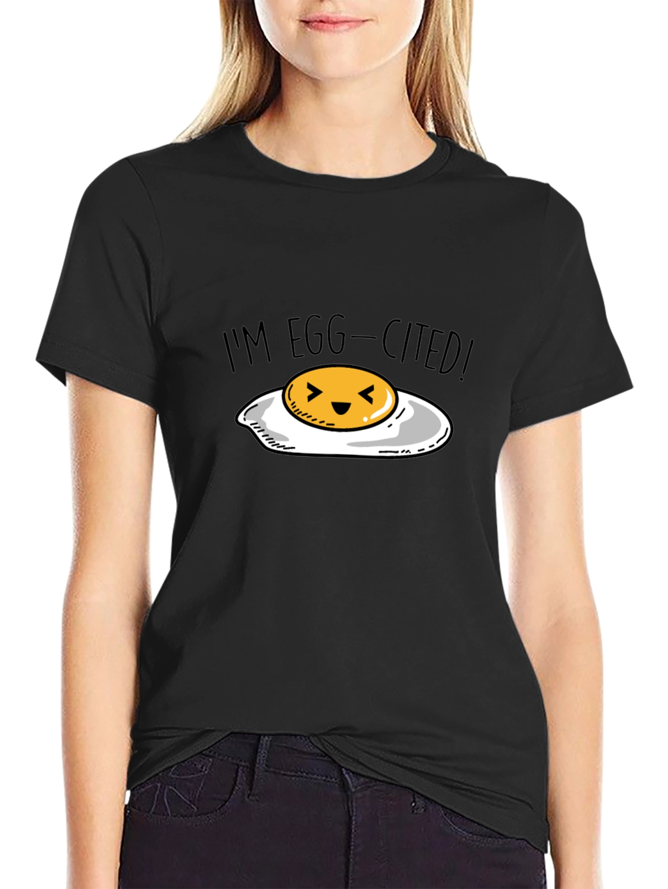 Black Egg-Cited T-Shirt - Funny Egg Pun Tee view 2