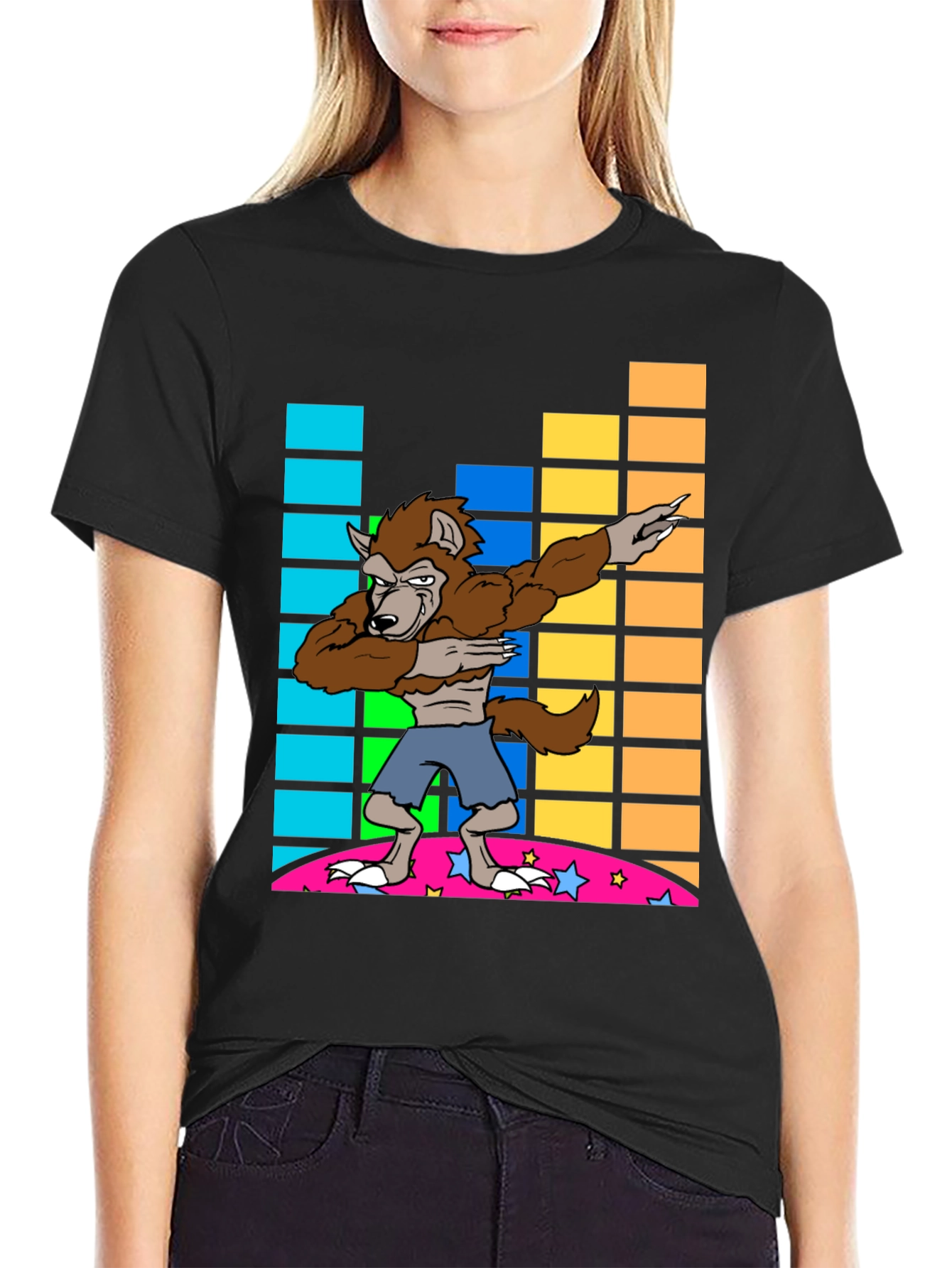 Black Dabbing Werewolf Graphic Tee - Fun Novelty Shirt view 2