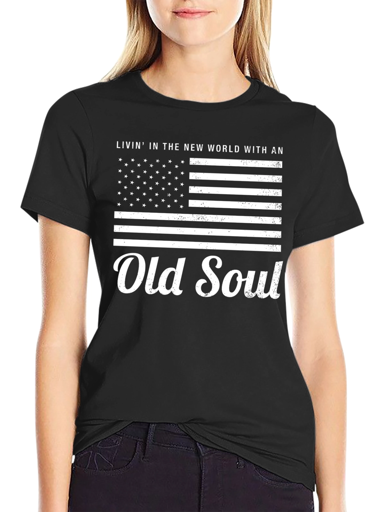 Black Old Soul American Flag Graphic Tee view 2