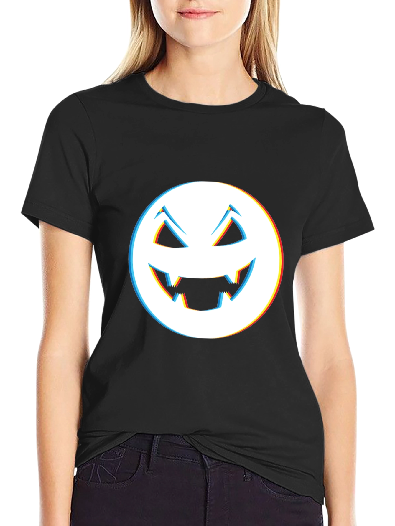 Black Spooky Smile Tee - Men's Black Halloween Graphic T-Shirt view 2