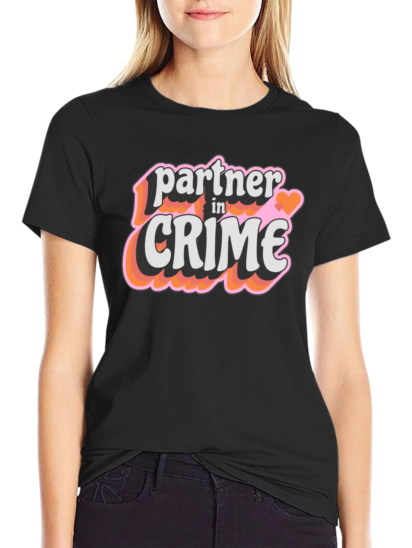 Black Partner in Crime T-Shirt - Black Crew Neck Tee view 2