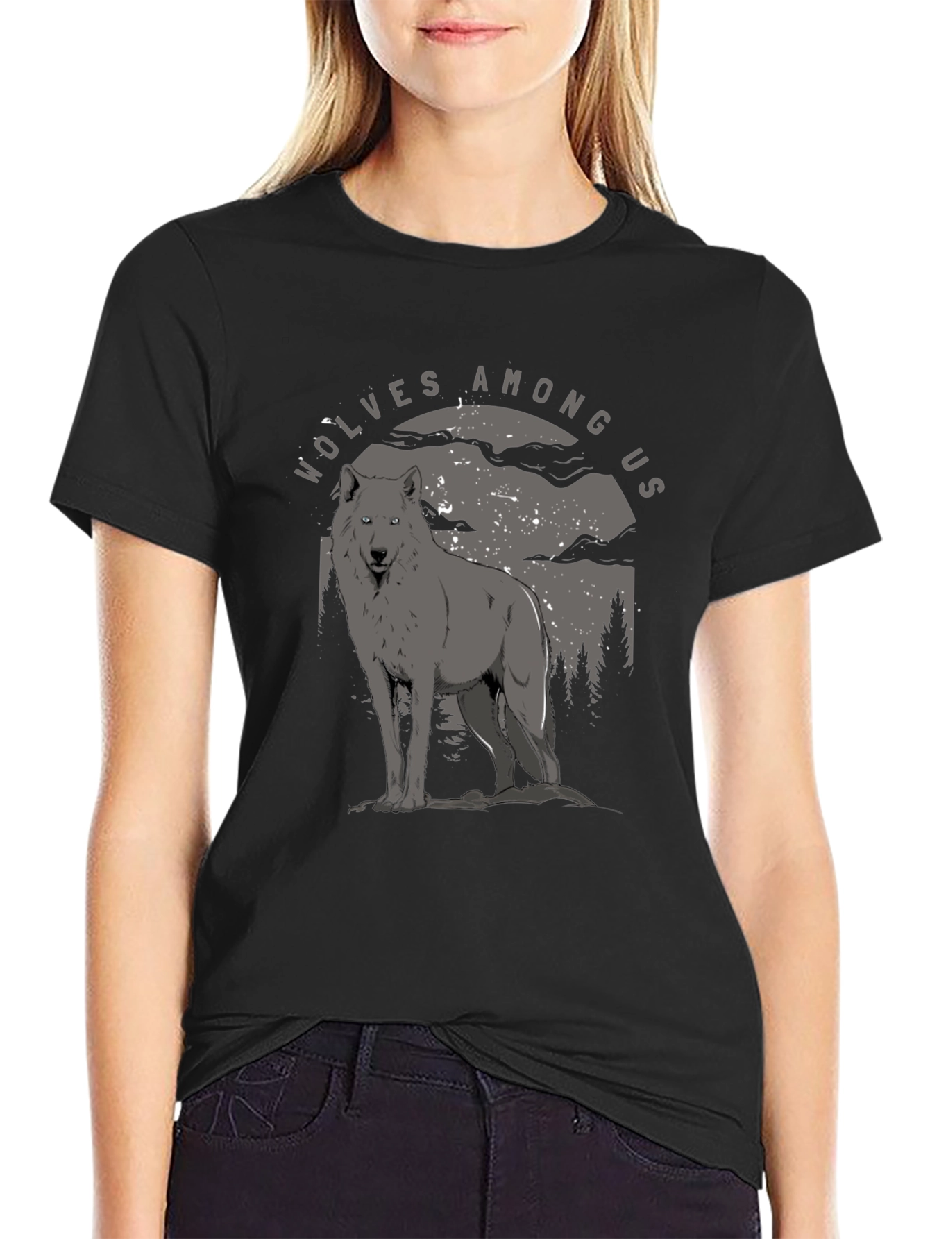 Black Wolves Among Us Graphic Tee - Midnight Howl T-Shirt view 2