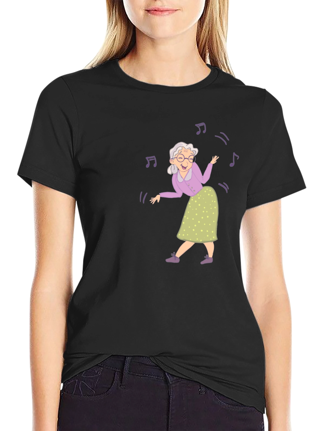 Black Dancing Grandma Black T-Shirt view 2