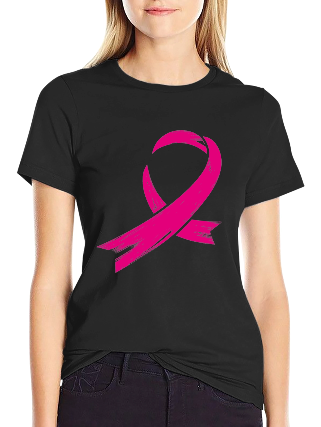 Black Pink Ribbon Graphic Tee - Breast Cancer Awareness view 2