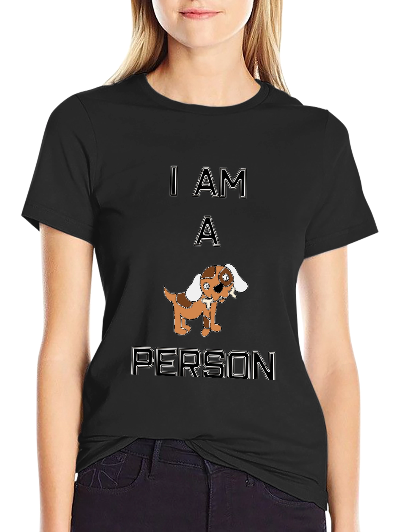 Black Funny "I Am A Person" Dog Graphic Black T-Shirt view 2