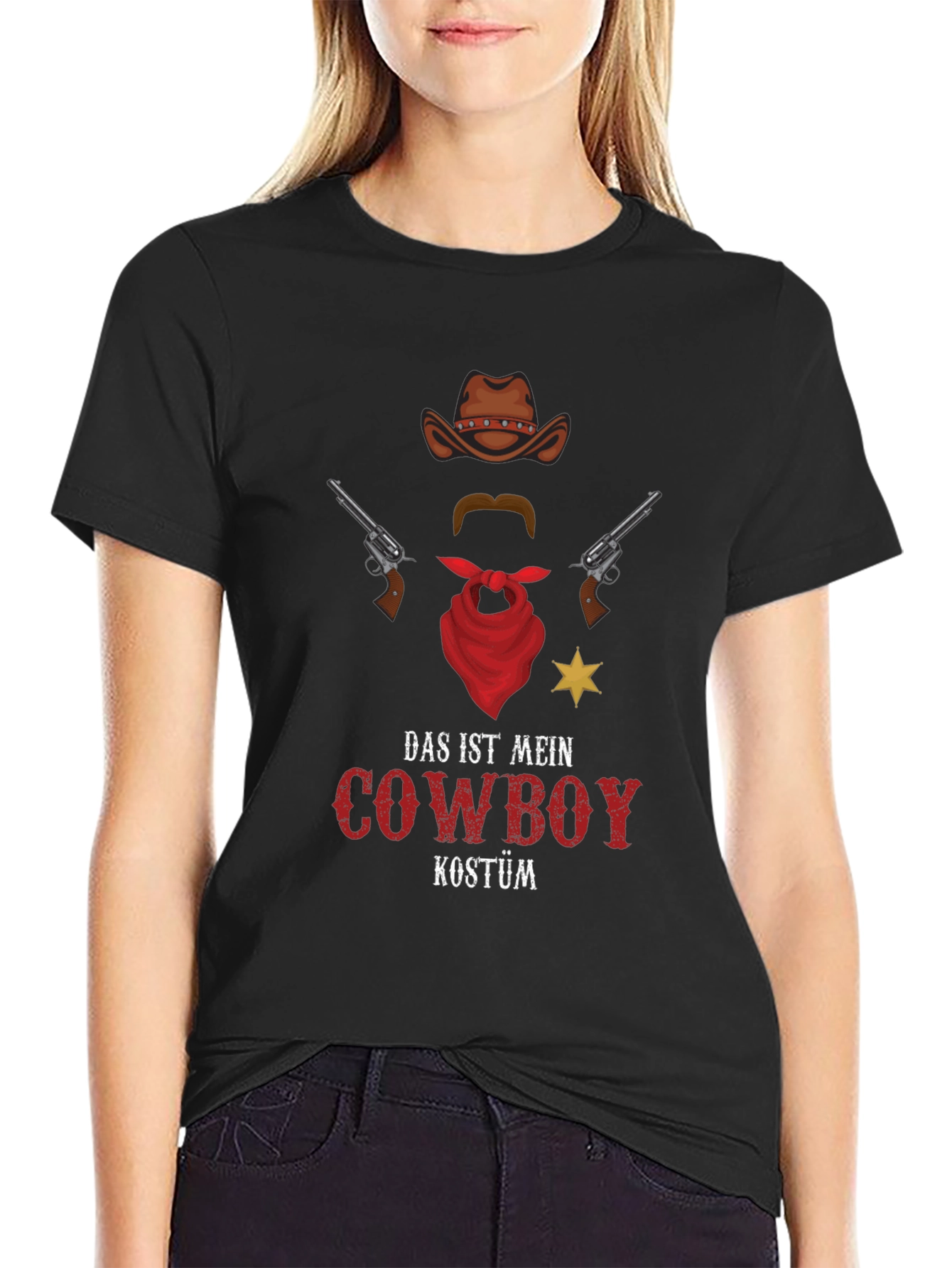 Black Cowboy Costume T-Shirt - Novelty Western Style Tee view 2